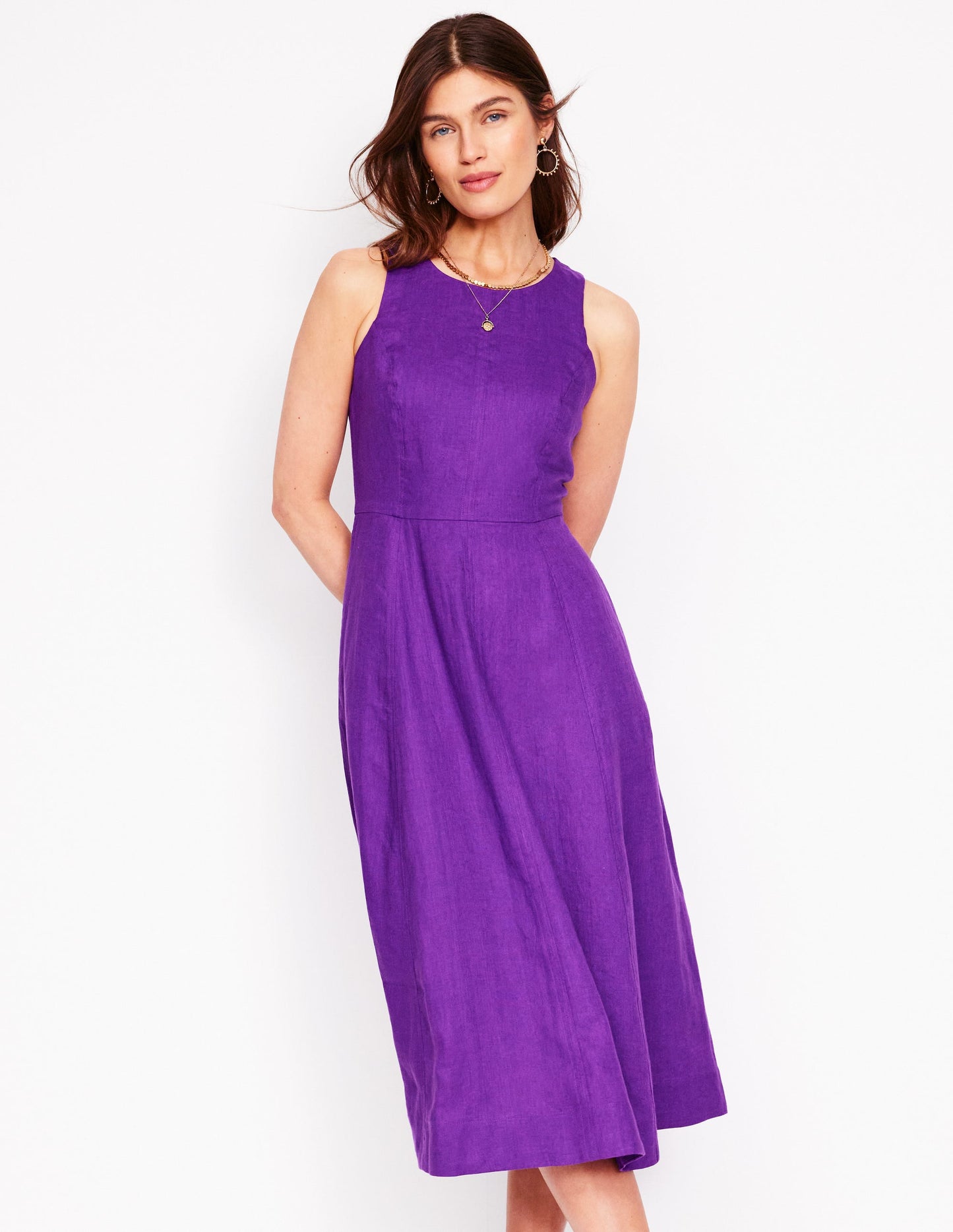 Carla Leinen-Midikleid-Königsviolett