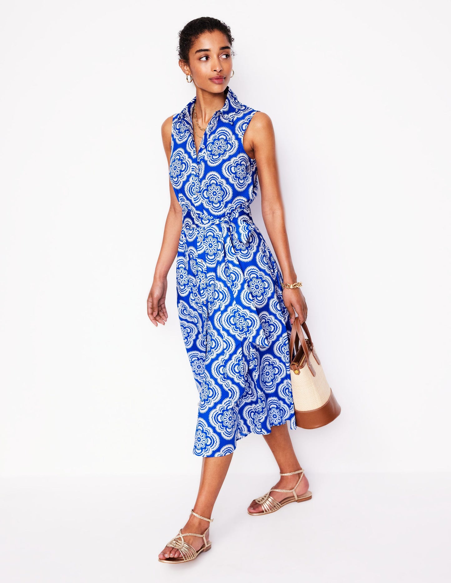 Robe-chemise Amy sans manches-Bleu galerie, motif Botanic Blush