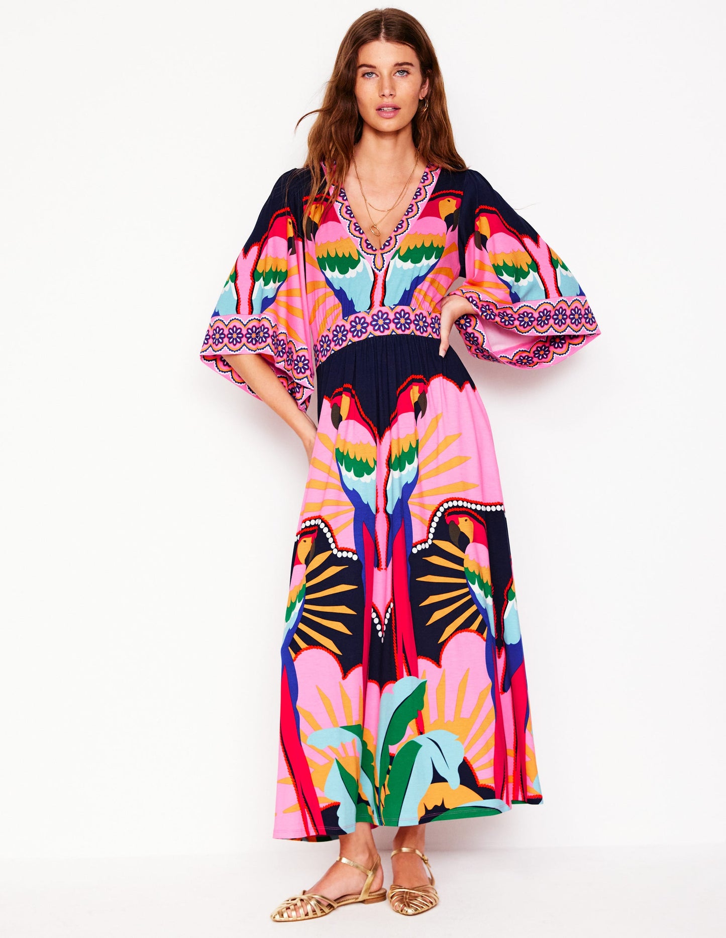 Maya Jersey-Maxikleid im Kimono-Stil-Bunt, Paradies-/Papageienmuster