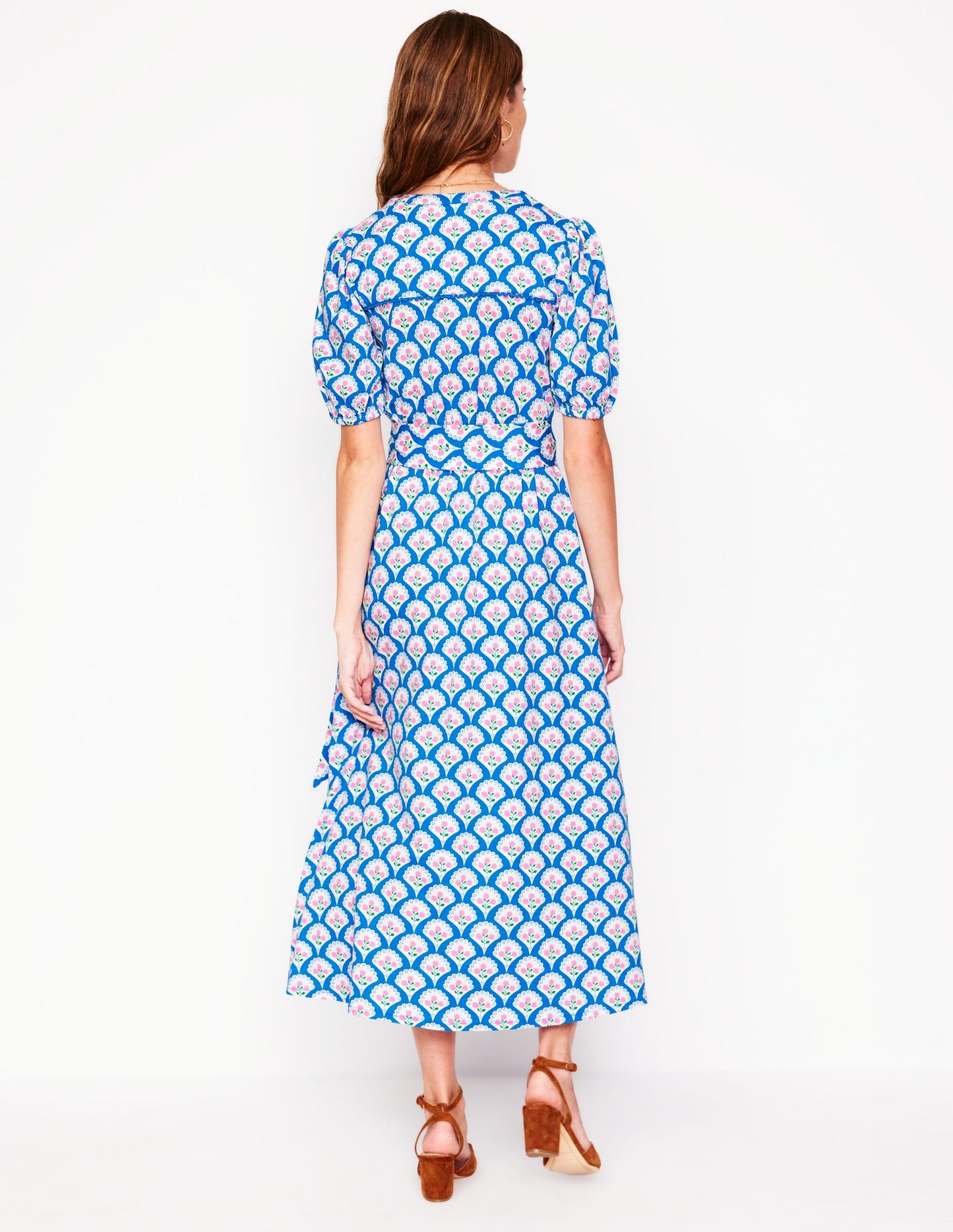 Sofia Jersey-Midikleid mit Besatz-Leuchtendes Blau, Blütenterrasse