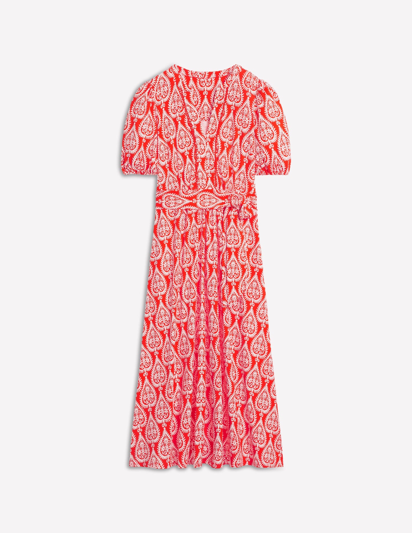 Sofia Jersey-Midikleid mit Besatz-Knallrot, Ornament Geo
