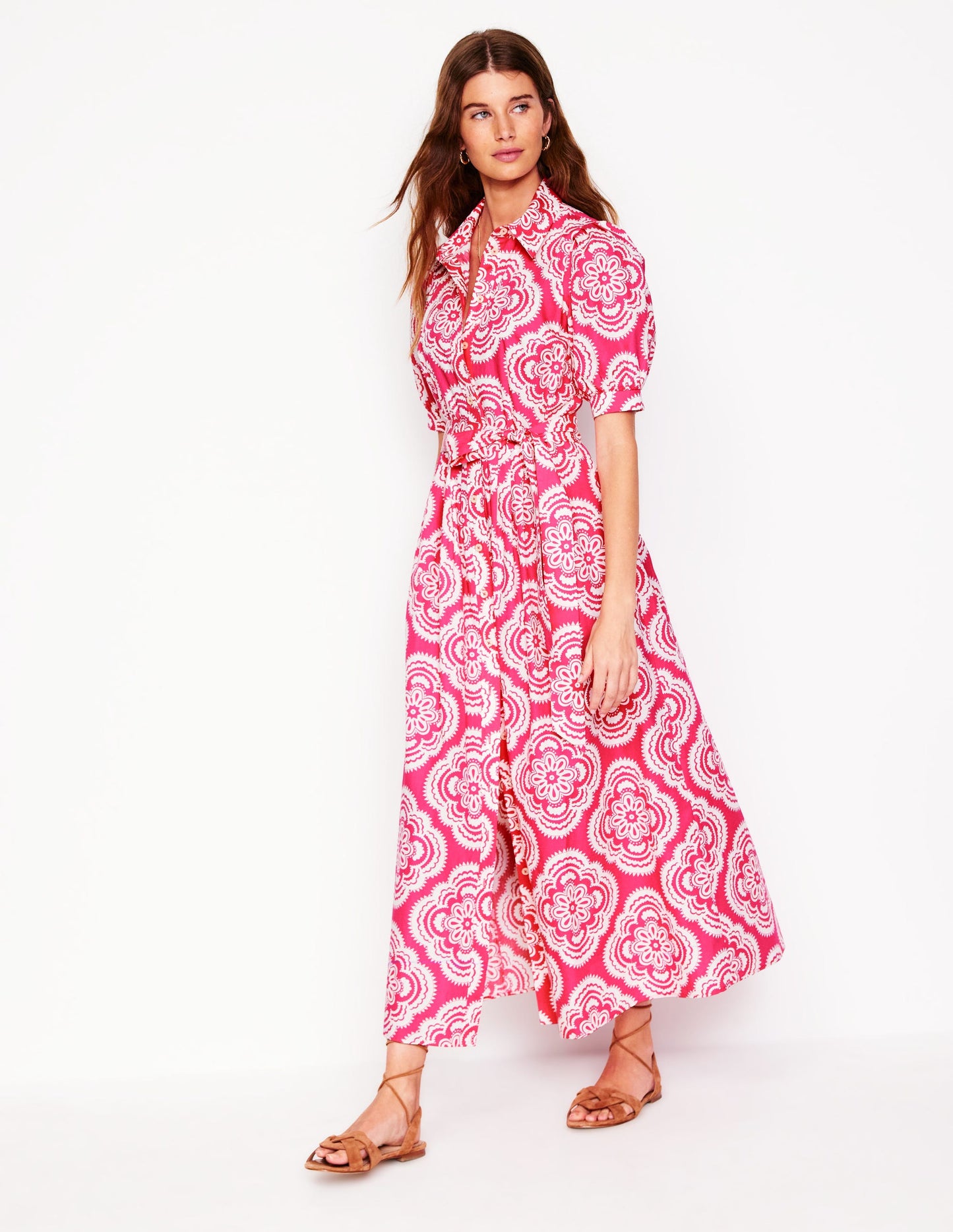 Alexa Maxi-Hemdblusenkleid-Rosa Pfingstrose, Botanic Blush-Motiv