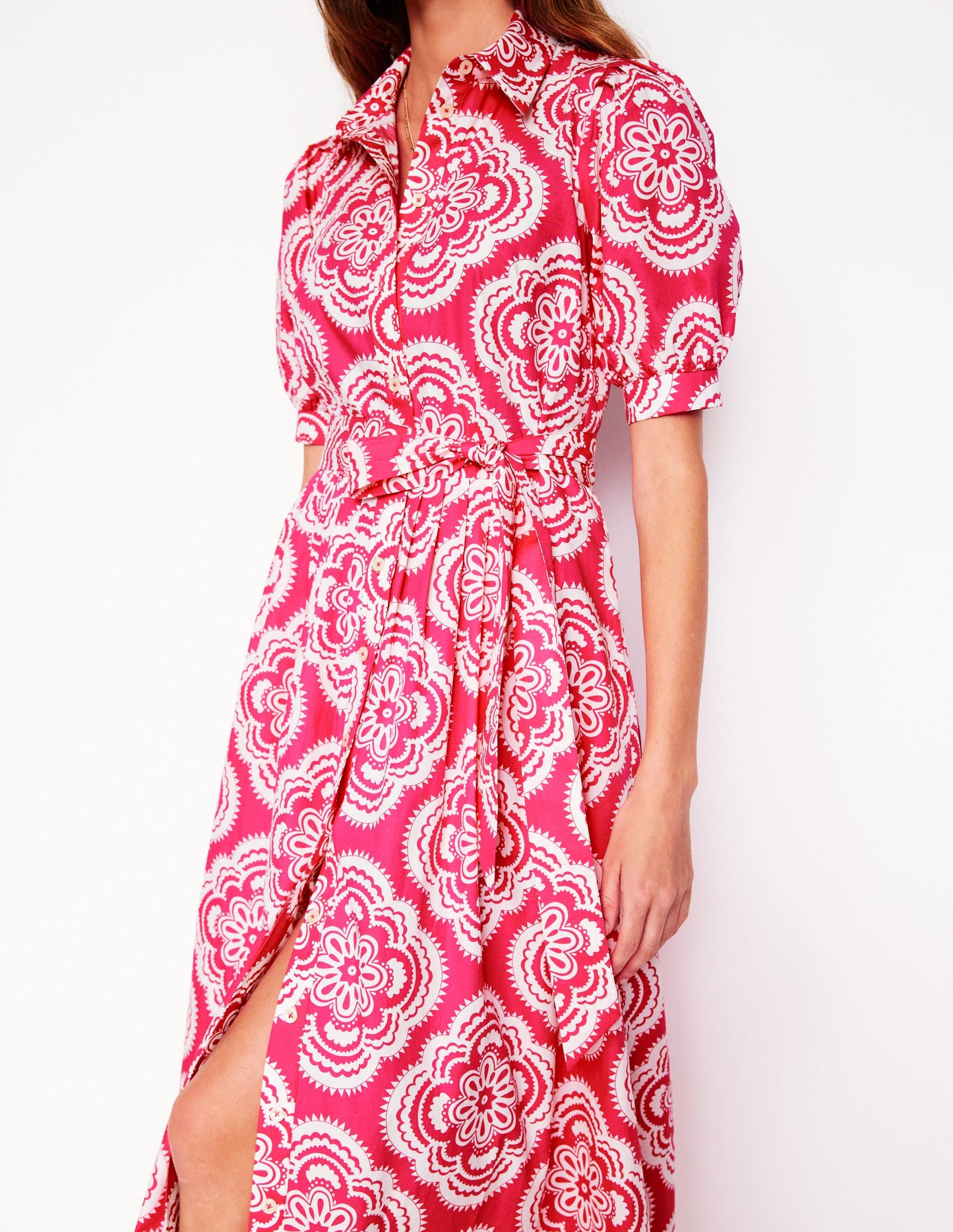 Alexa Maxi-Hemdblusenkleid-Rosa Pfingstrose, Botanic Blush-Motiv