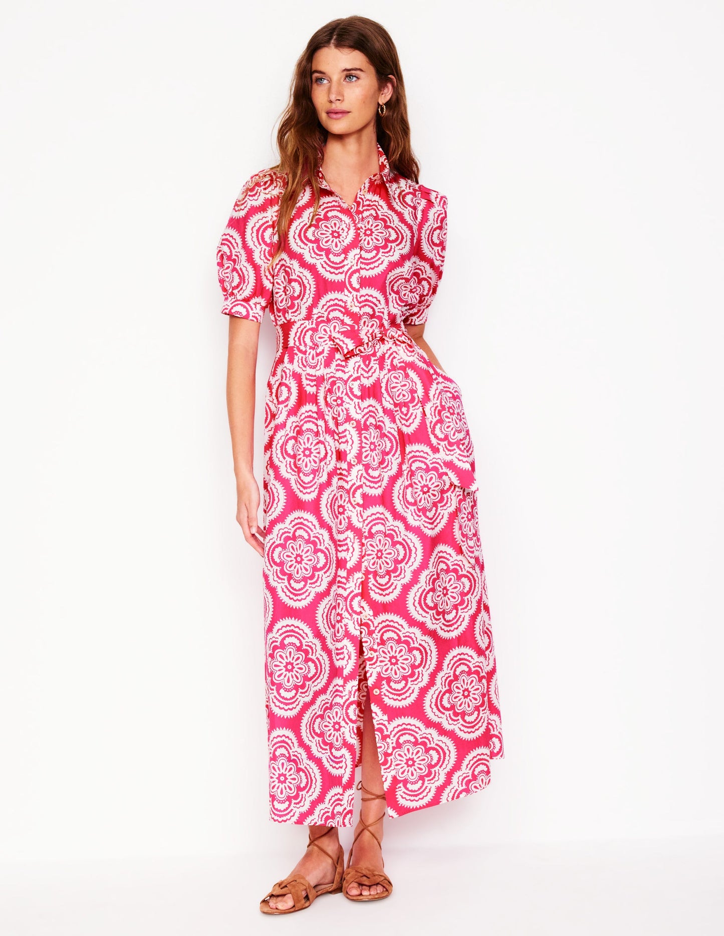 Alexa Maxi-Hemdblusenkleid-Rosa Pfingstrose, Botanic Blush-Motiv