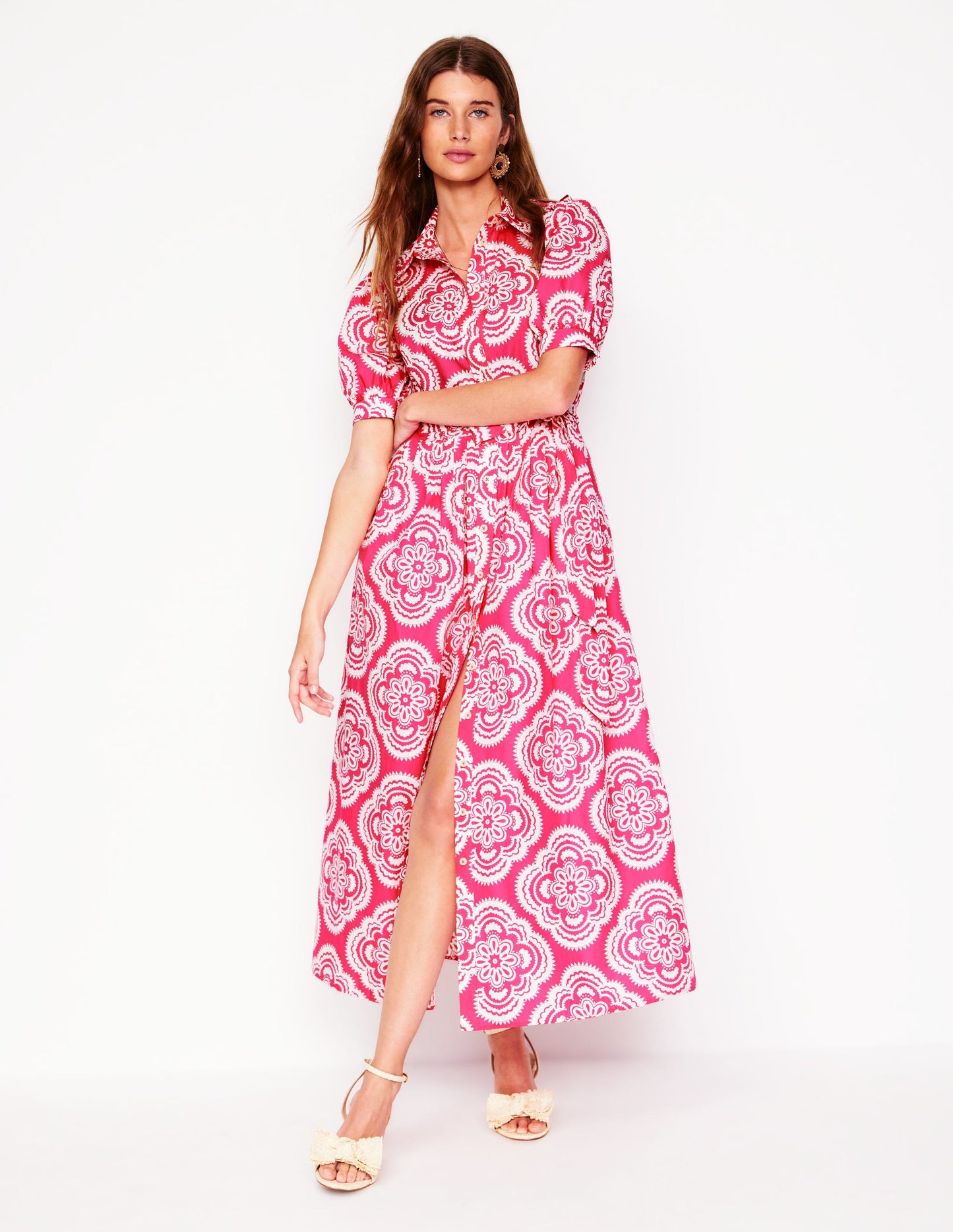 Alexa Maxi-Hemdblusenkleid-Rosa Pfingstrose, Botanic Blush-Motiv