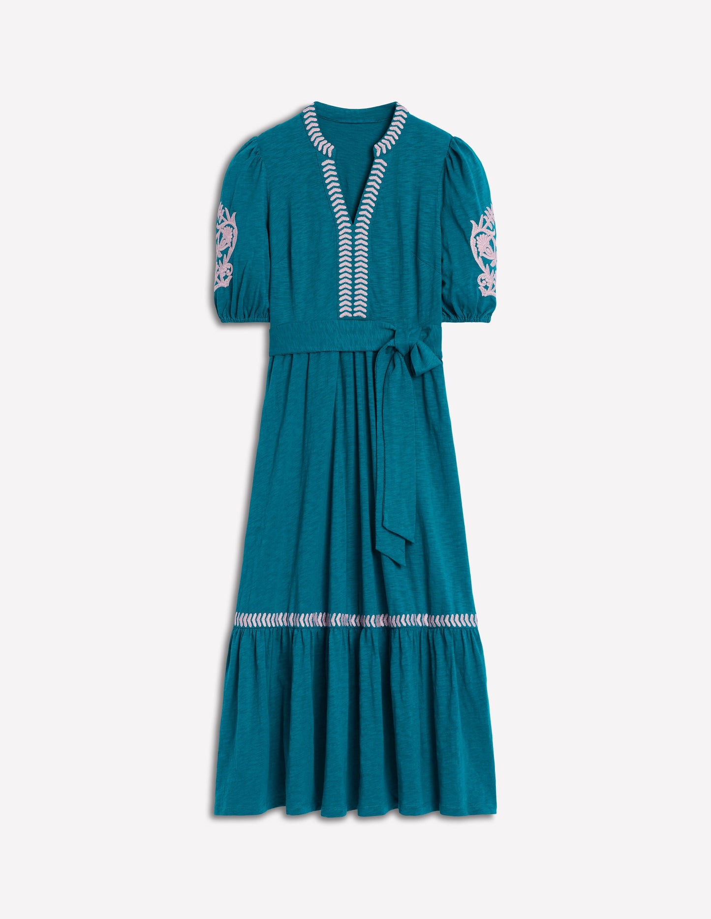 Amara Besticktes Jerseykleid-Tiefseeblau, Wiesenrosa