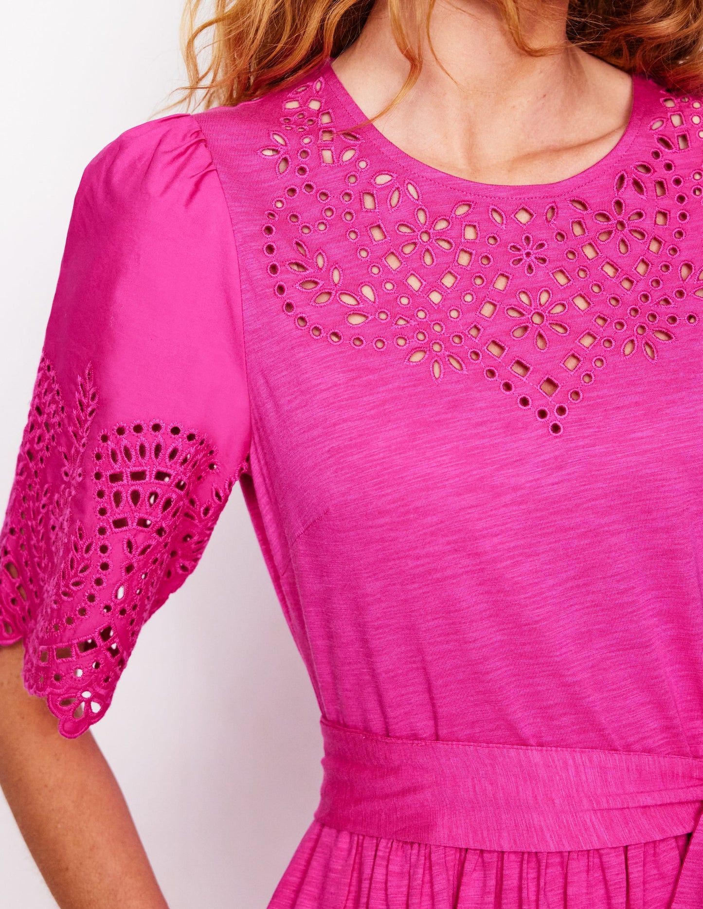 Isabel Maxikleid mit Lochstickerei-Mix-Cosmos-Rosa