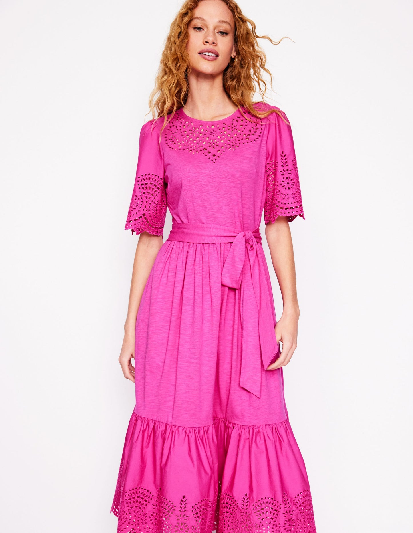 Isabel Maxikleid mit Lochstickerei-Mix-Cosmos-Rosa