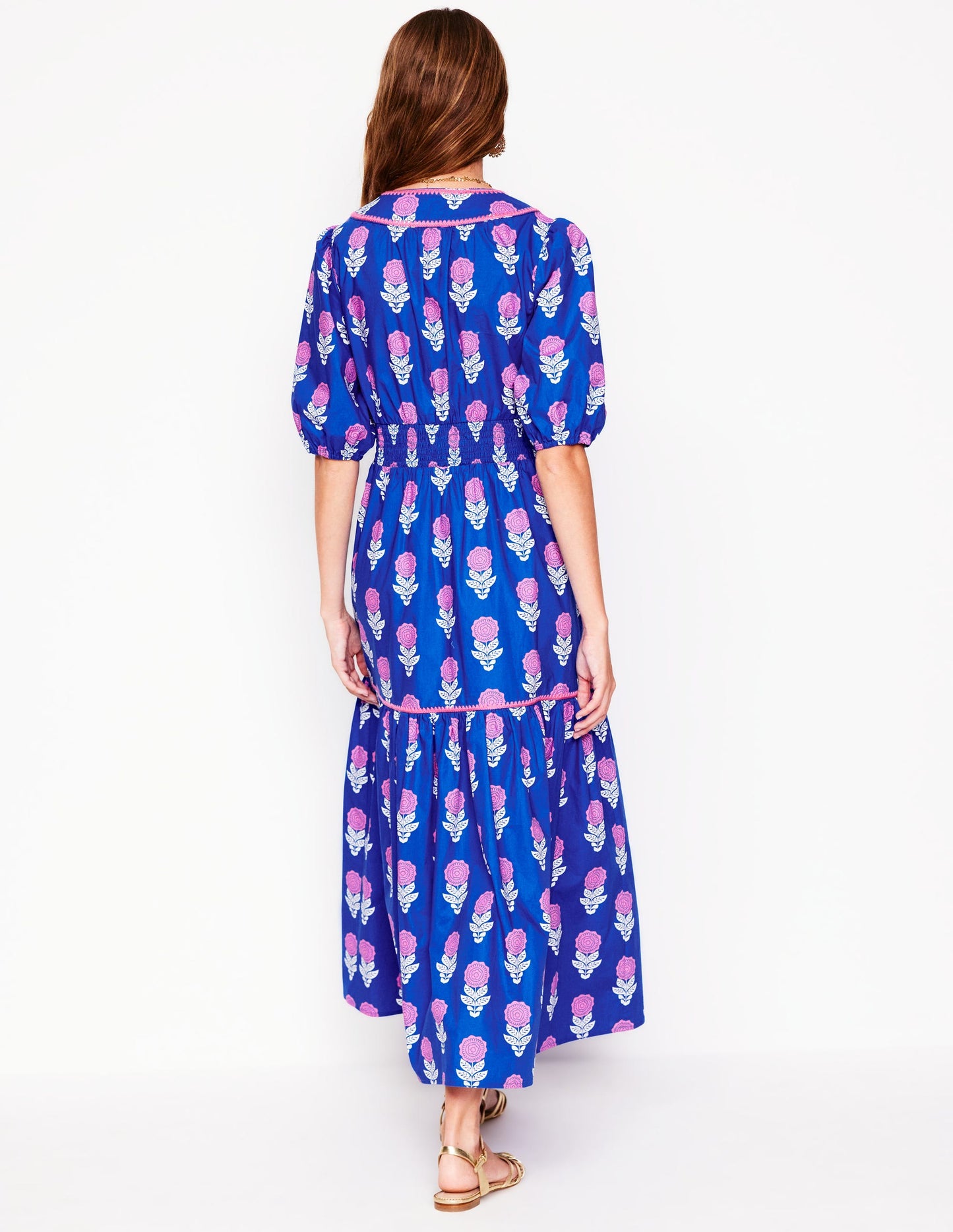 Rhea Besticktes Midikleid-Galerie-Blau, Dahlienzweig