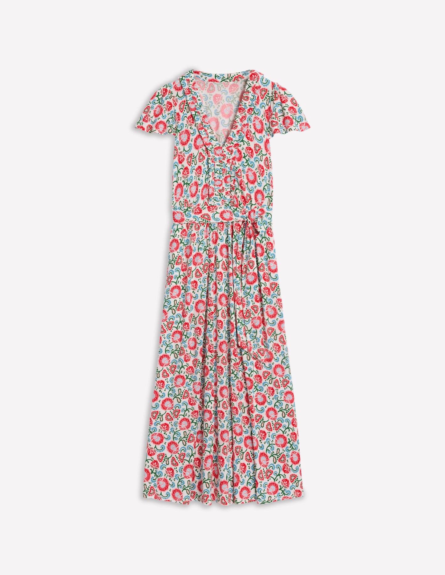 Robe style 40s Nicola en jersey-Ivoire, motif Garden Vine