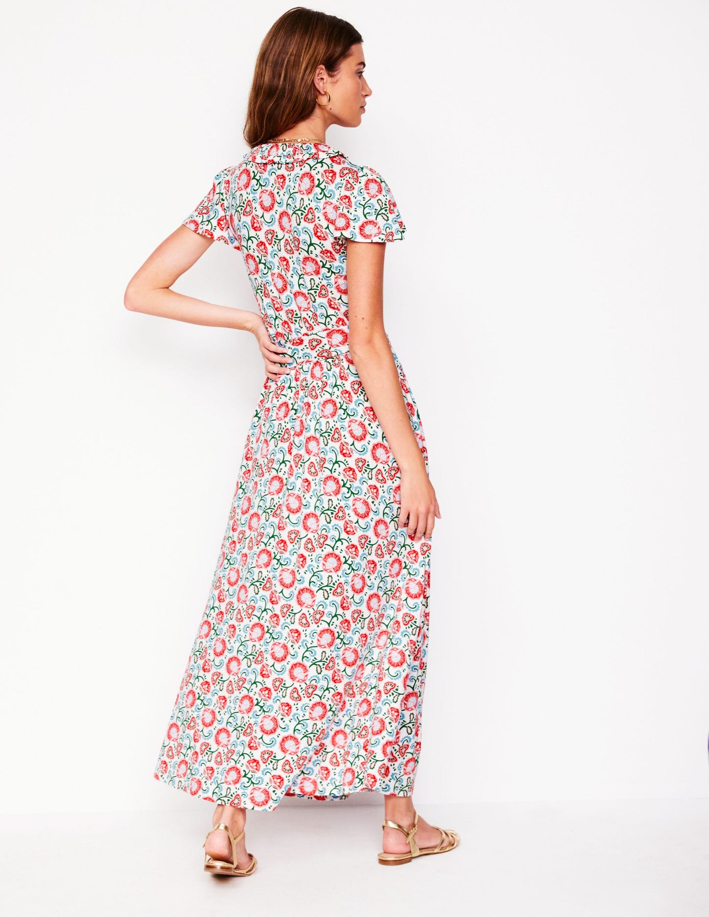 Robe style 40s Nicola en jersey-Ivoire, motif Garden Vine