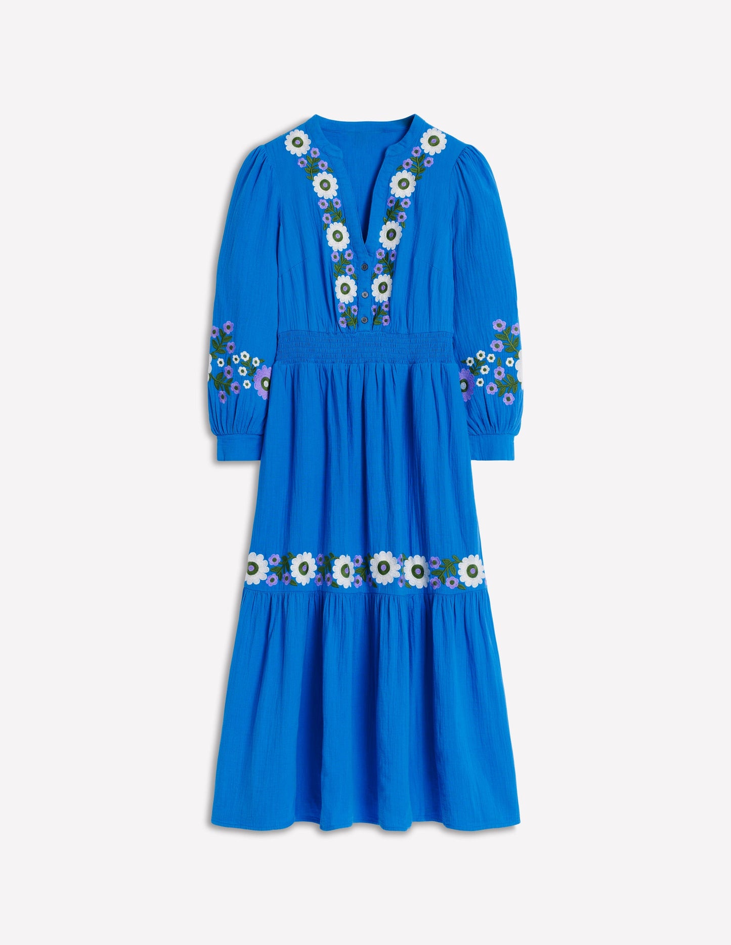 Elena Doppeltuch-Midikleid-Blaue Stickerei