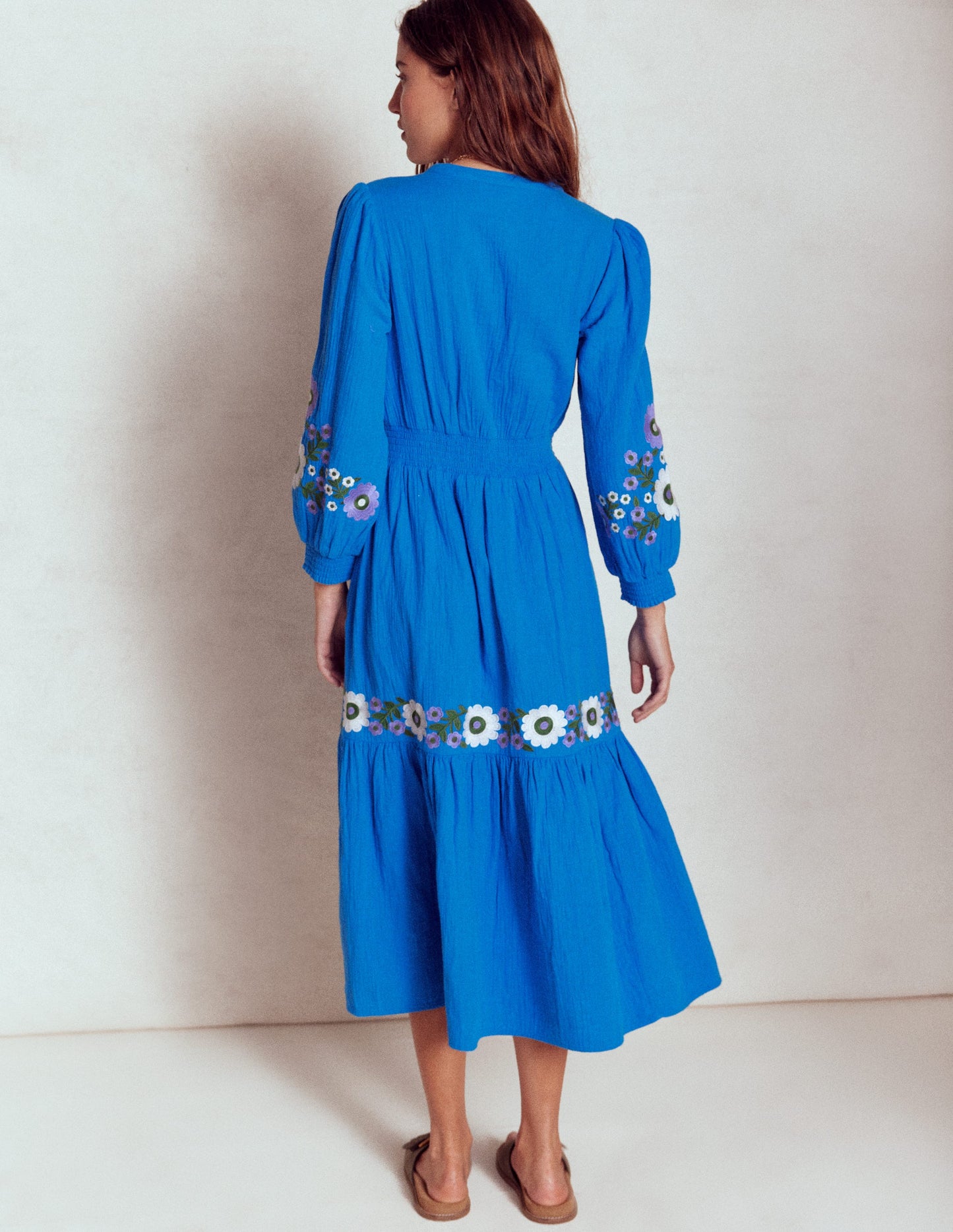 Elena Doppeltuch-Midikleid-Blaue Stickerei