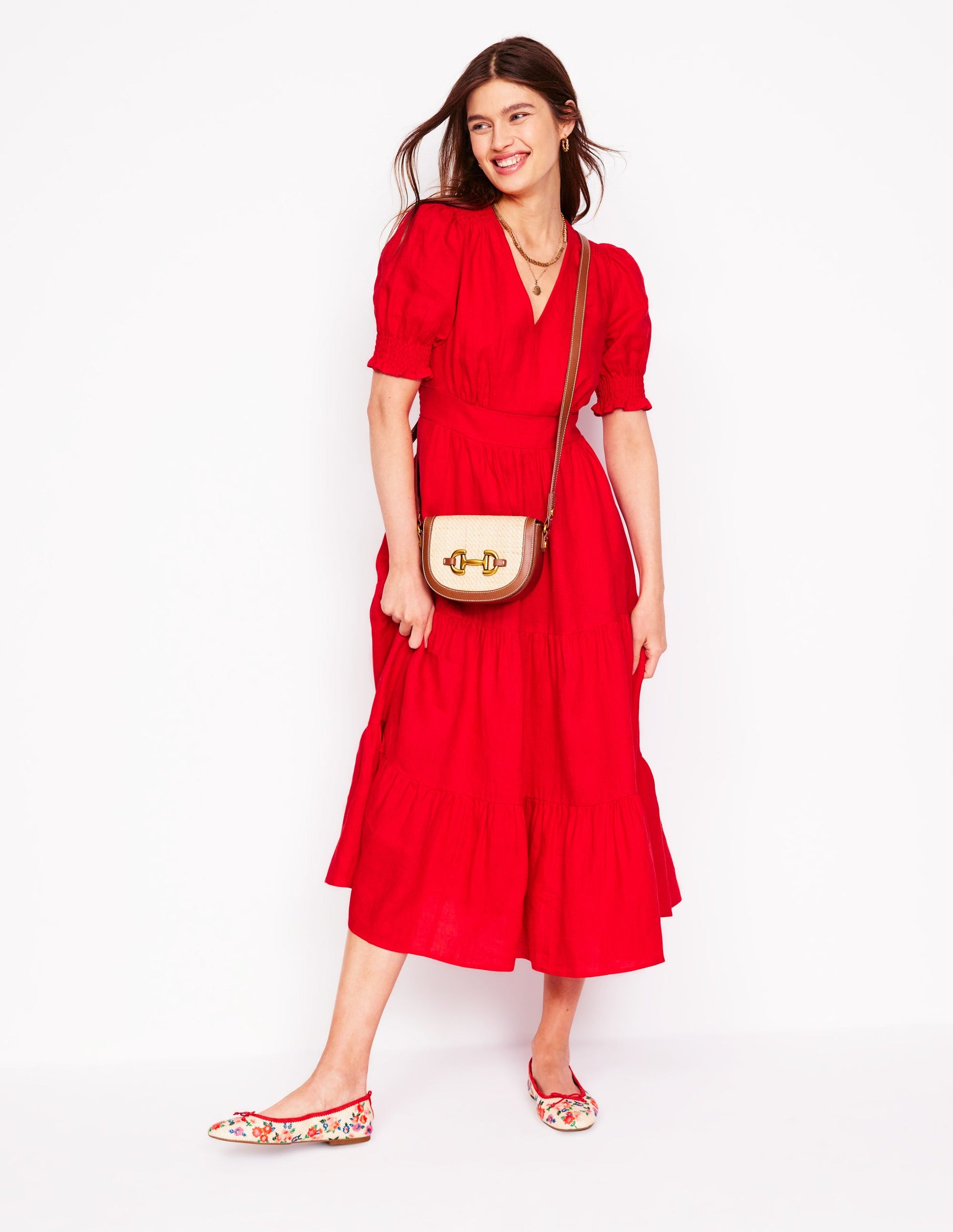 Anna Gestuftes Midikleid aus Leinen-Anemone Honeycomb Spot-6