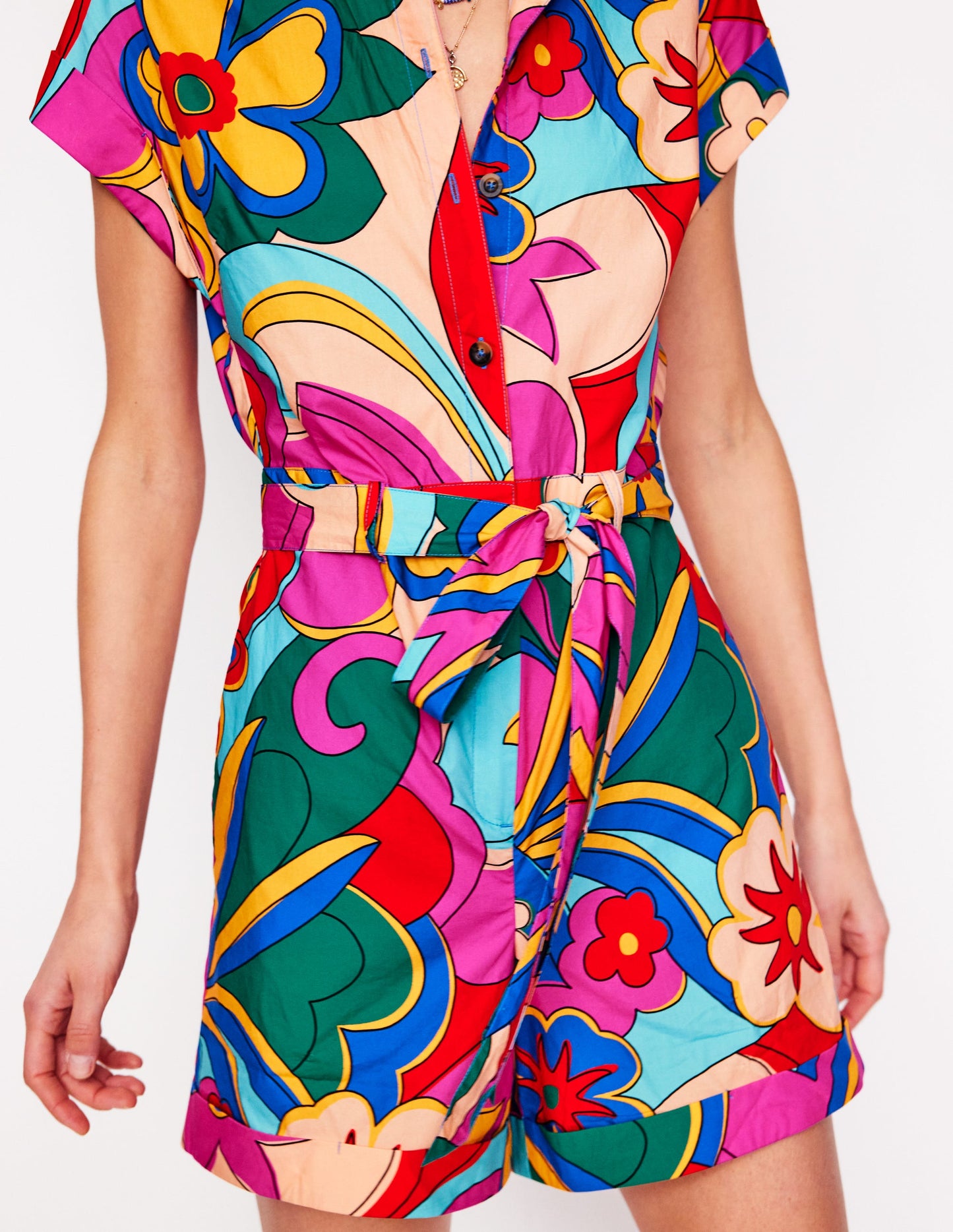 Legerer Baumwoll-Jumpsuit-Bunt, Blühender Pepp