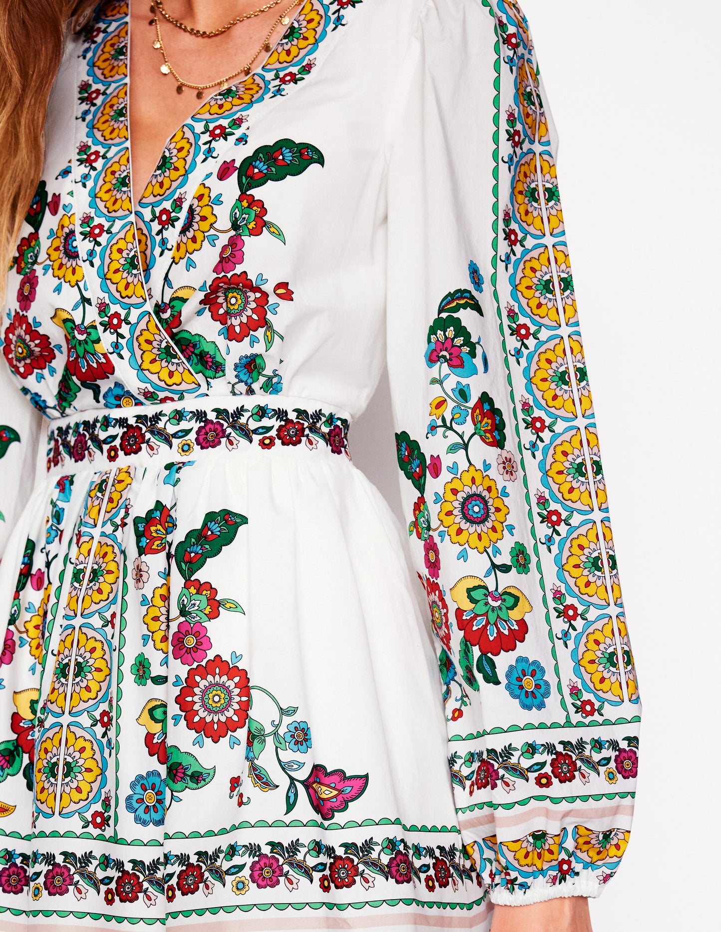 Mya Kurzes Baumwollkleid-Naturweiß, Botanischer Zweig