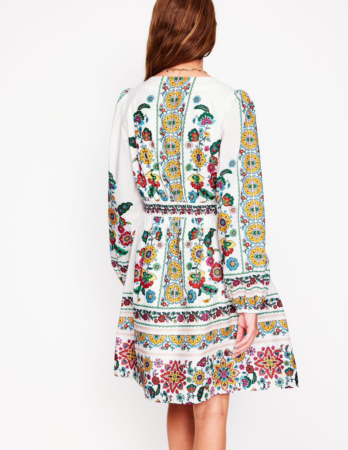 Mya Kurzes Baumwollkleid-Naturweiß, Botanischer Zweig