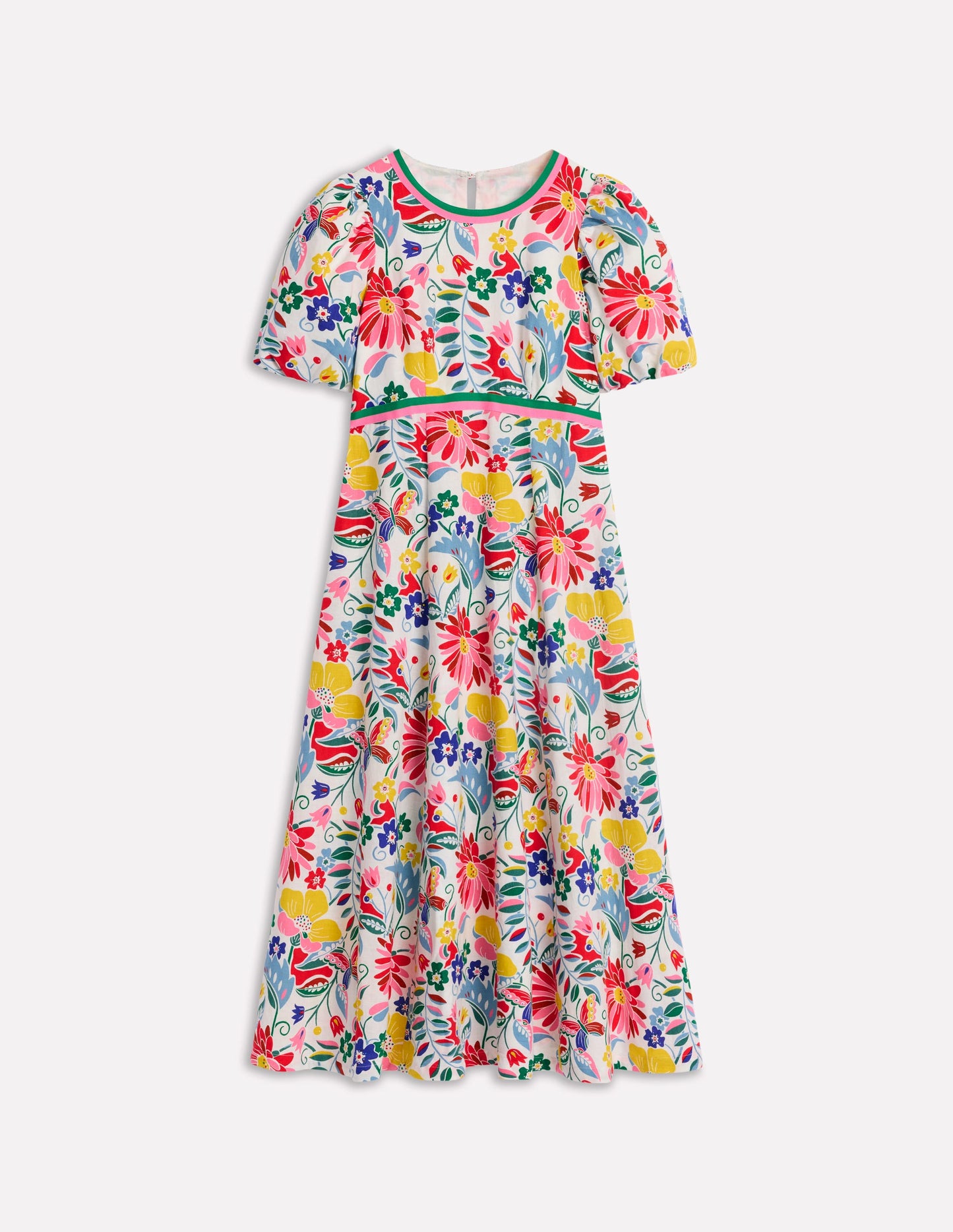 Robe style 40s à taille empire en lin-Multi, motif Wildflower Trail