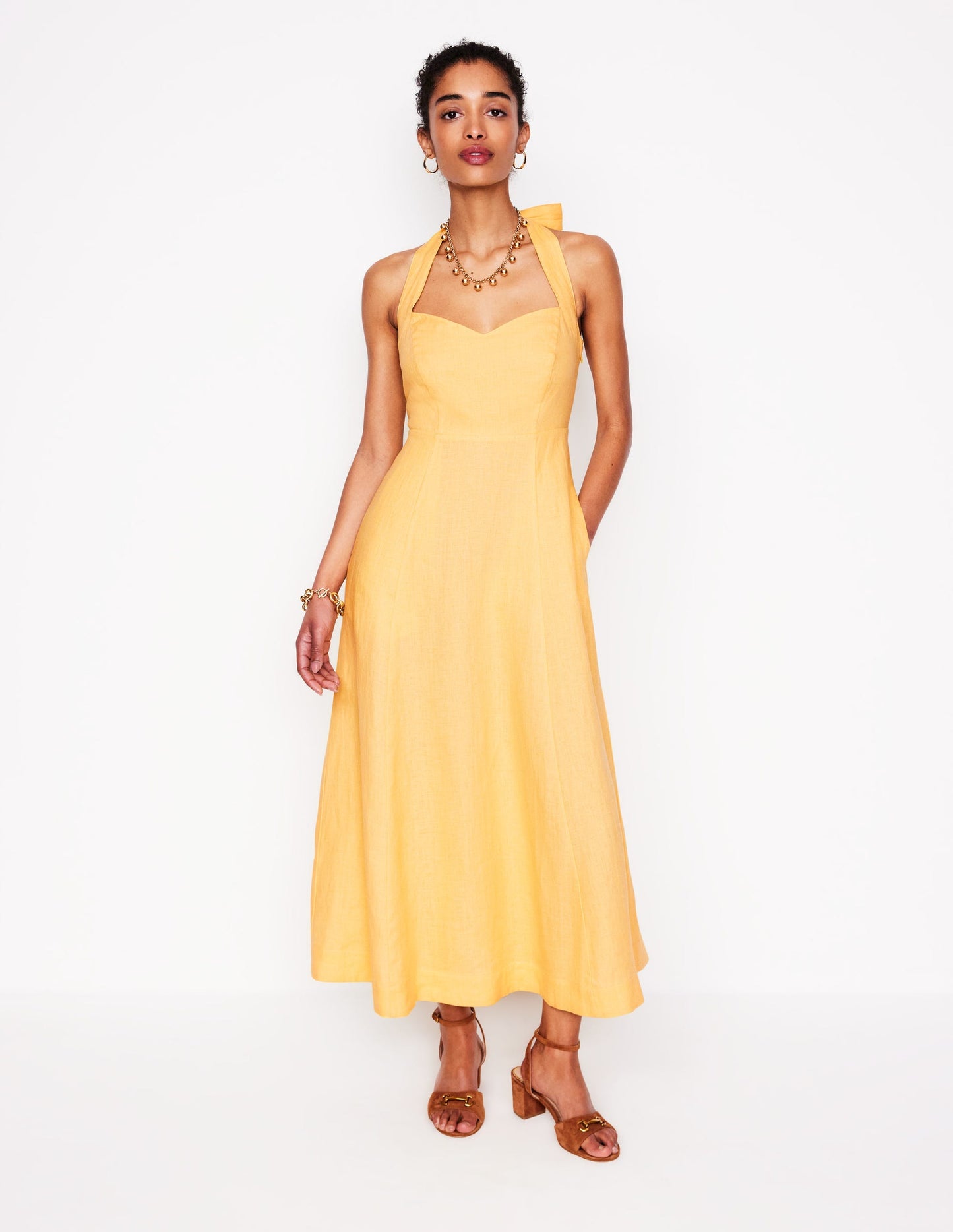 Neckholder-Kleid aus Leinen-Buttermilchgelb