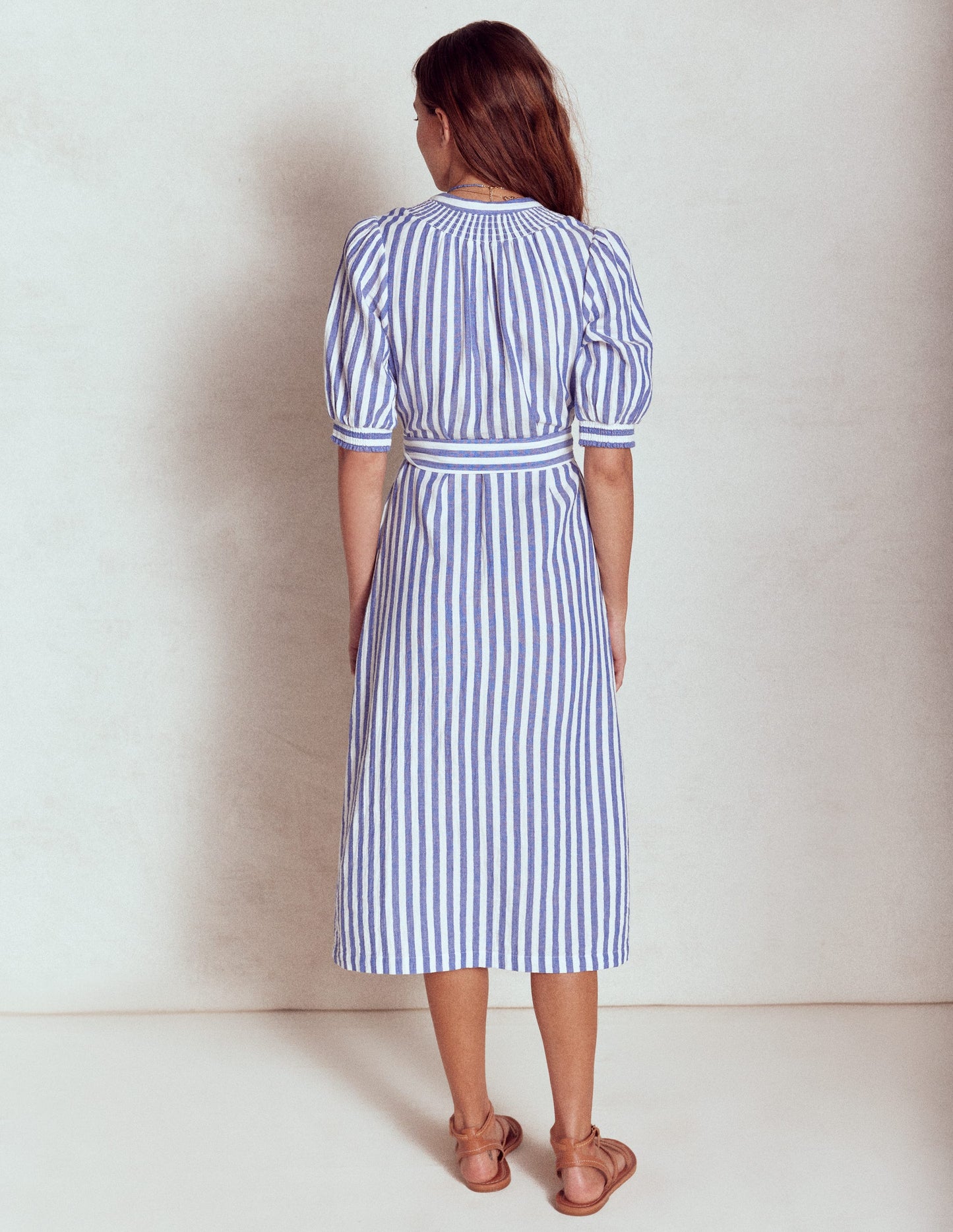 Ada Doppeltuch-Midikleid-Hellblau, Gestreift