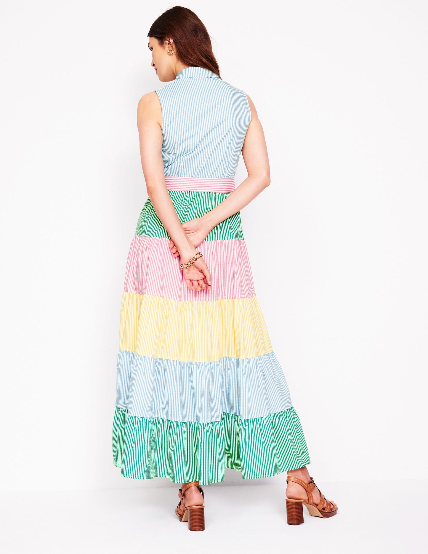 Buntes Hemdblusenkleid mit Stufen-Enteneiblau Streifen