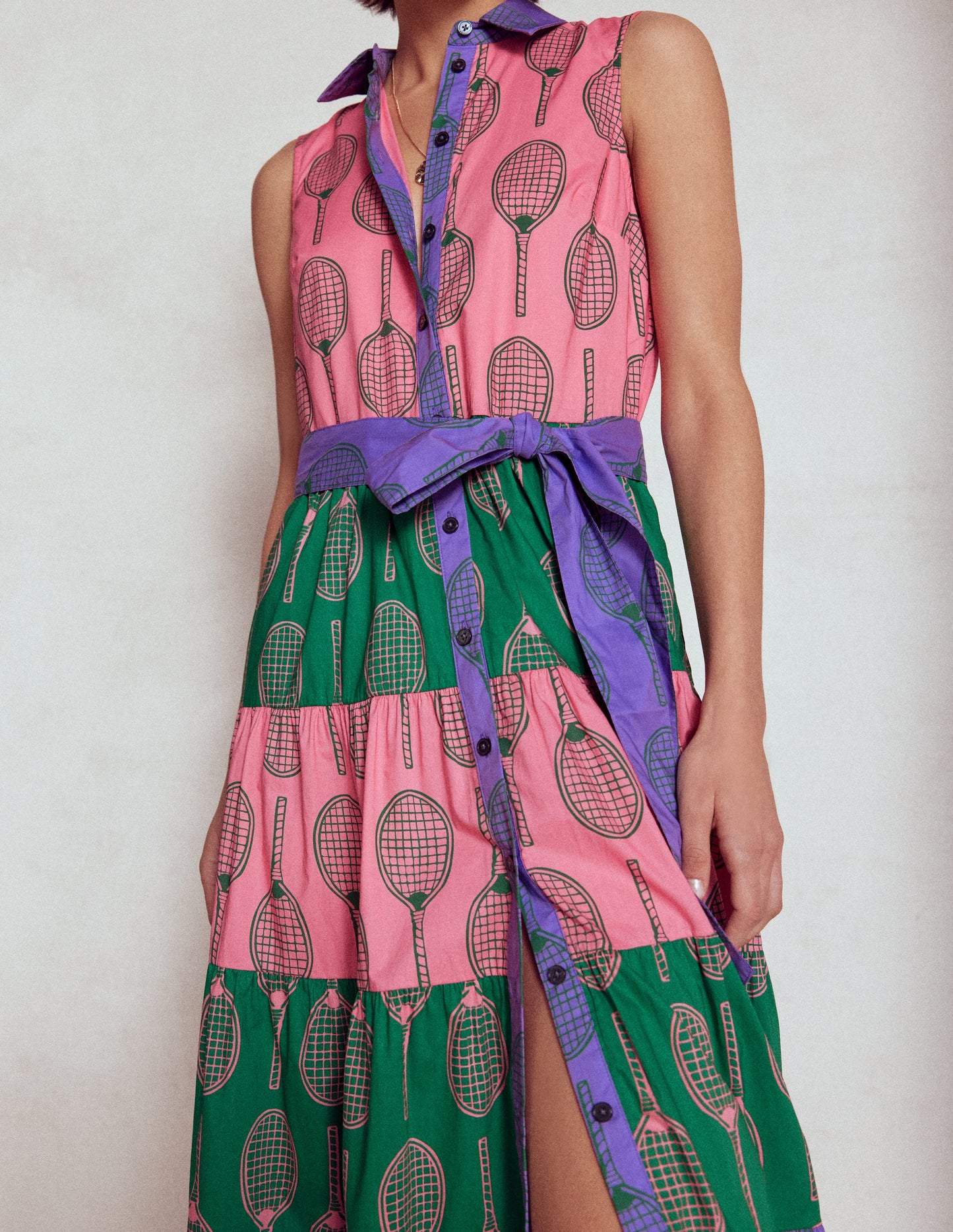 Buntes Hemdblusenkleid mit Stufen-Bunt, Tennis