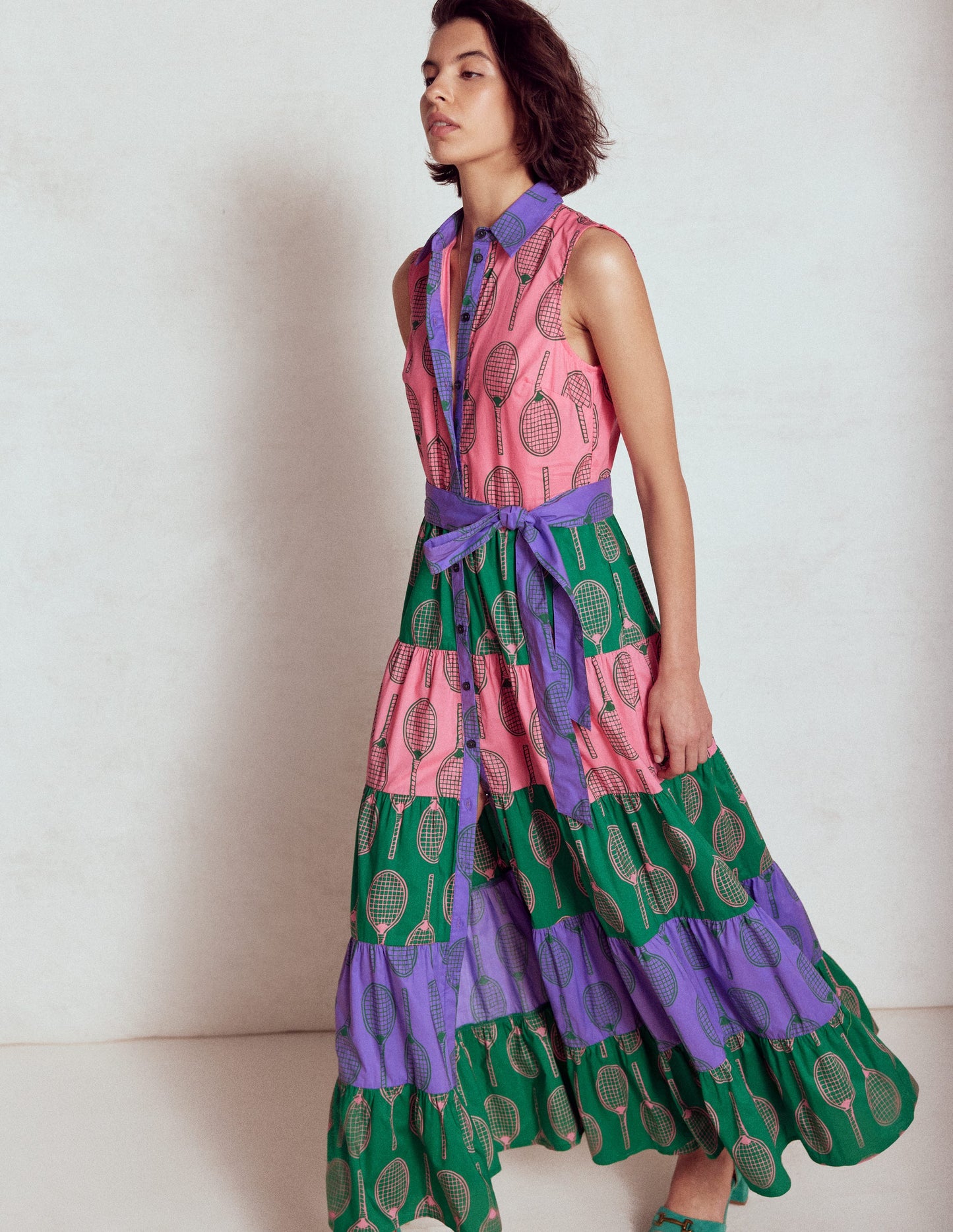 Buntes Hemdblusenkleid mit Stufen-Bunt, Tennis