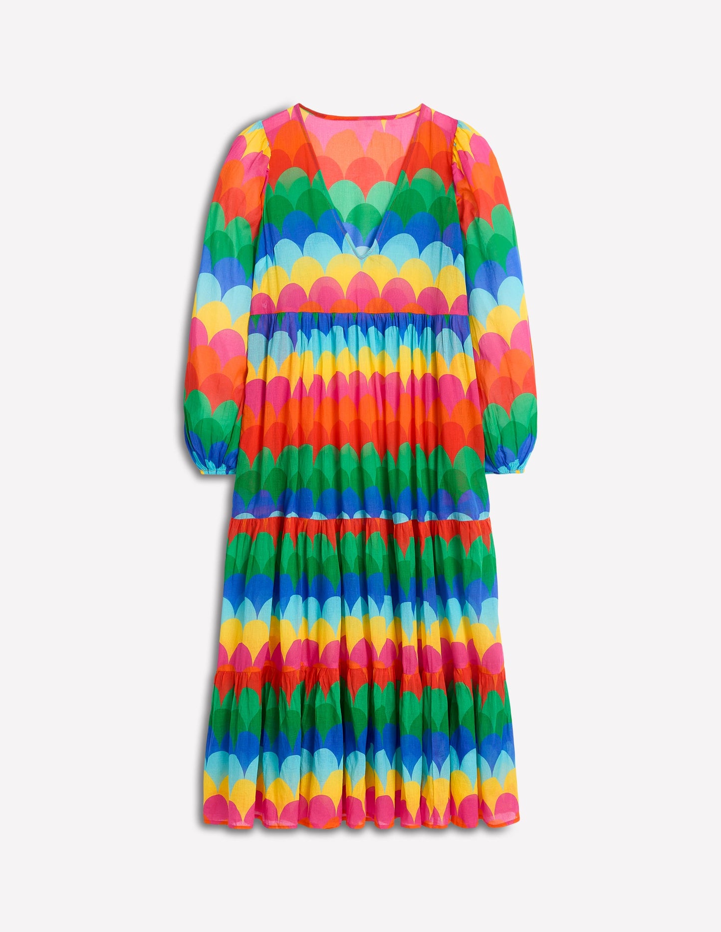 Gestufter Baumwollkaftan mit V-Ausschnitt-Bunt, Muschel-Streifen