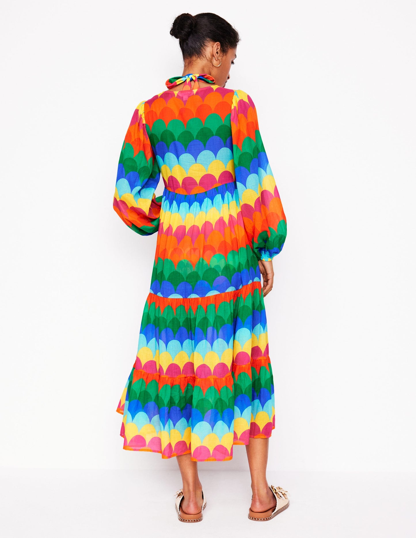Gestufter Baumwollkaftan mit V-Ausschnitt-Bunt, Muschel-Streifen