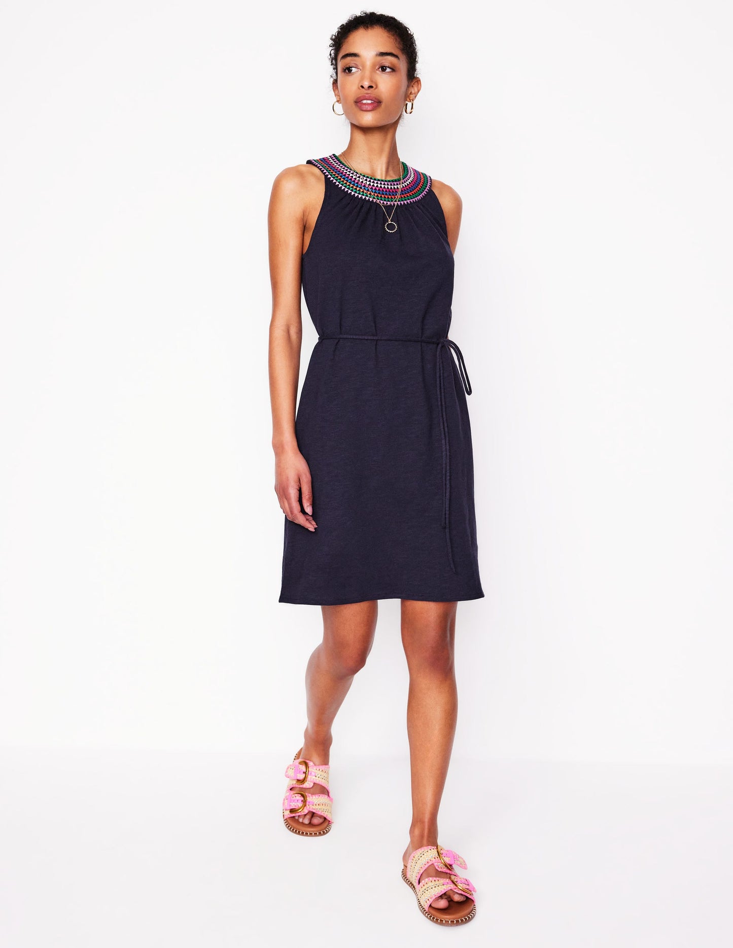 Robe courte Eleni brodée-Bleu Marine