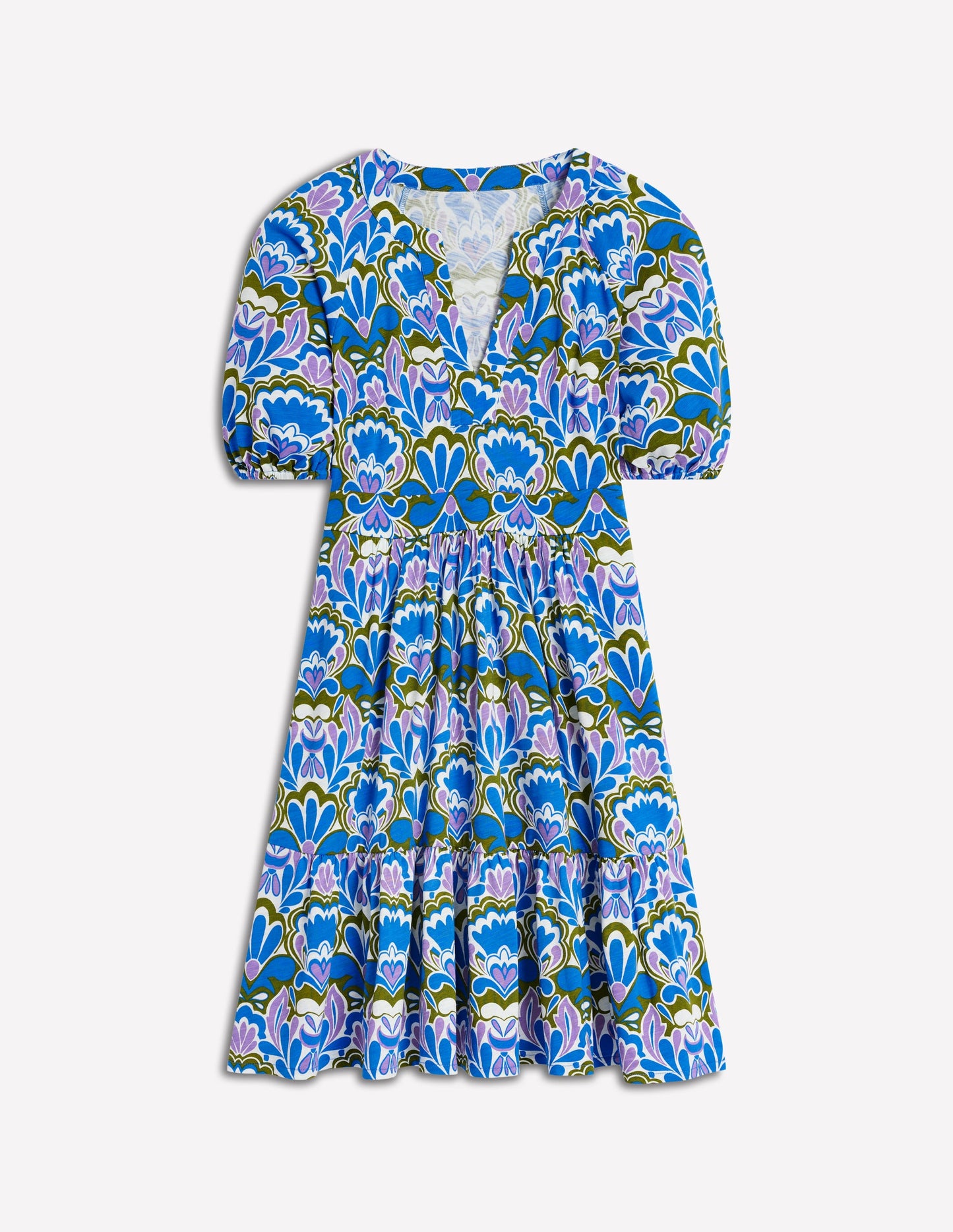 Piper Kurzes Jerseykleid-Eisvogelblau, Freesienstempel
