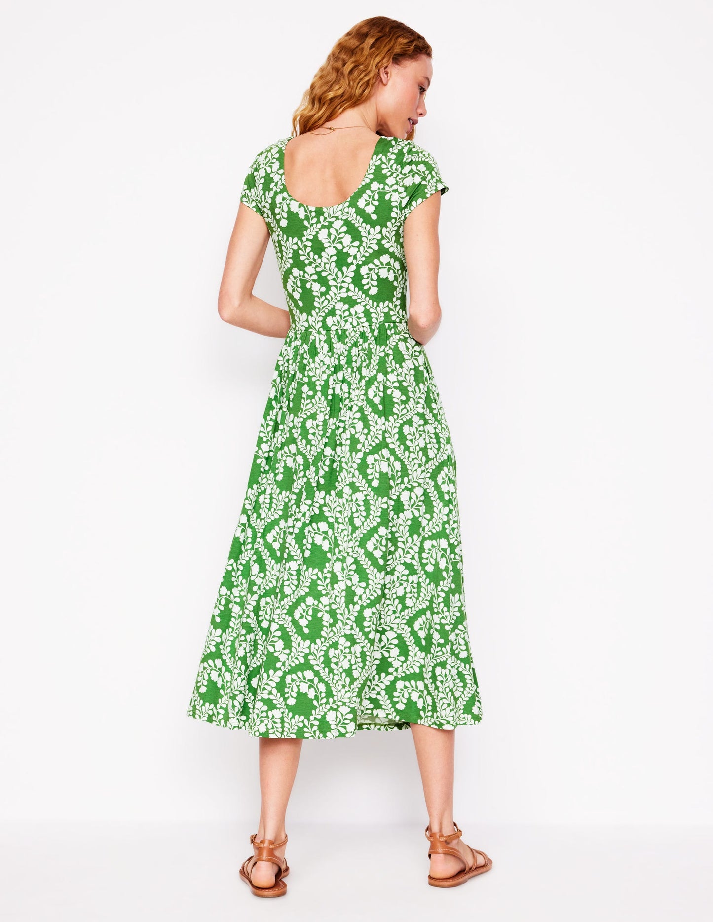 Robe en jersey Samantha à col en U-Vert paradis, motif Vine