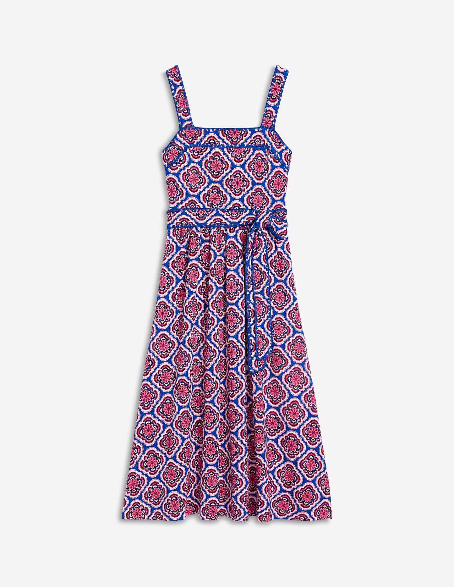 Midikleid mit eckigem Ausschnitt und Ziernähten-Bunt, Botanic Blush-Motiv