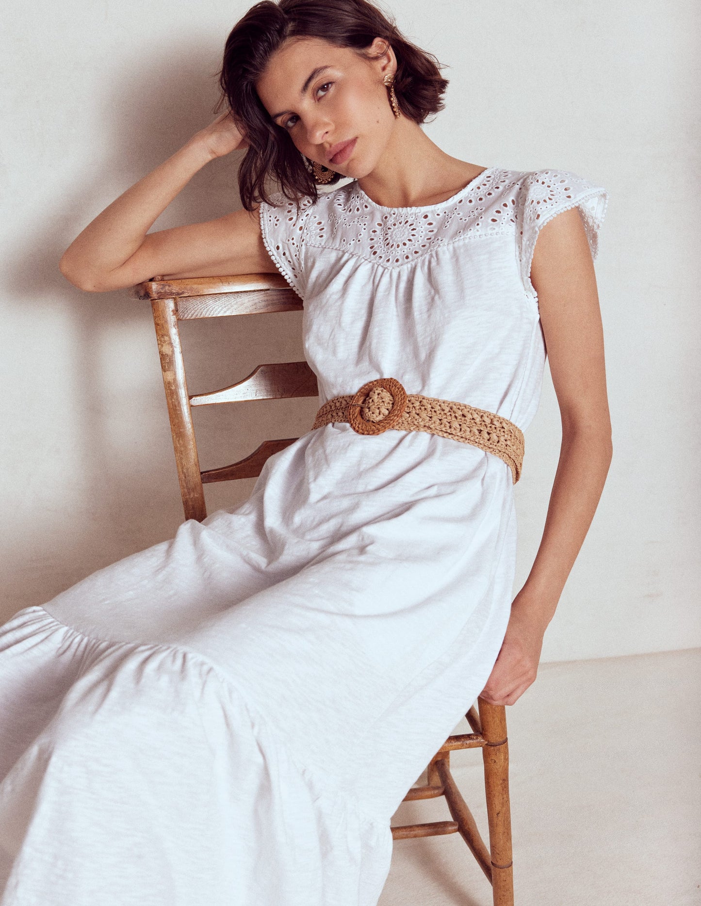 Juliet Midikleid mit Lochstickerei-Weiß