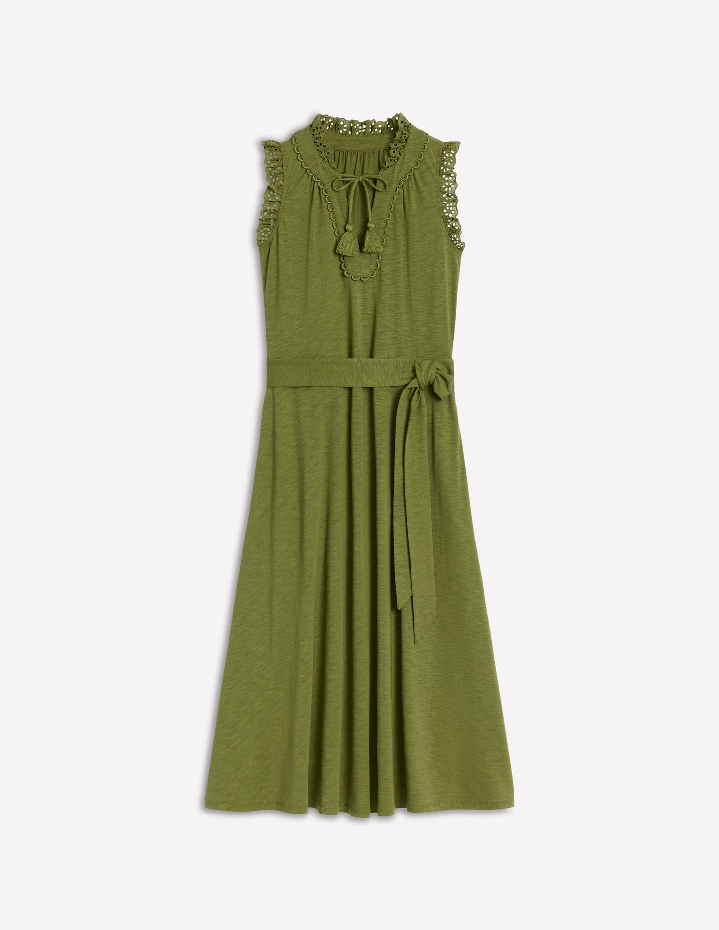 Aria Midikleid mit Lochstickerei-Besatz-Dunkles Olivgrün