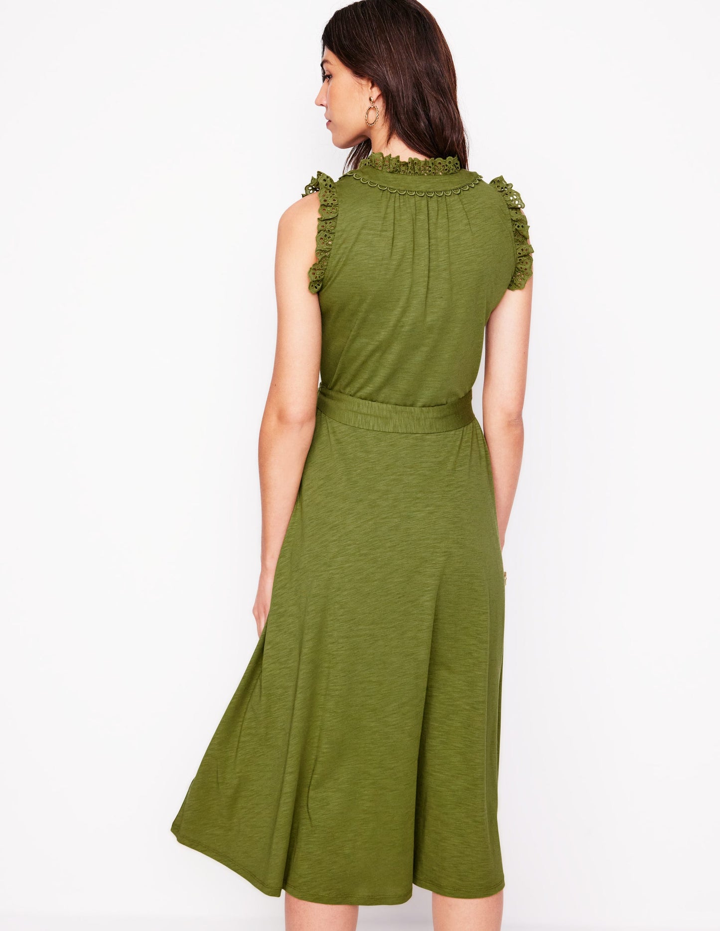 Aria Midikleid mit Lochstickerei-Besatz-Dunkles Olivgrün