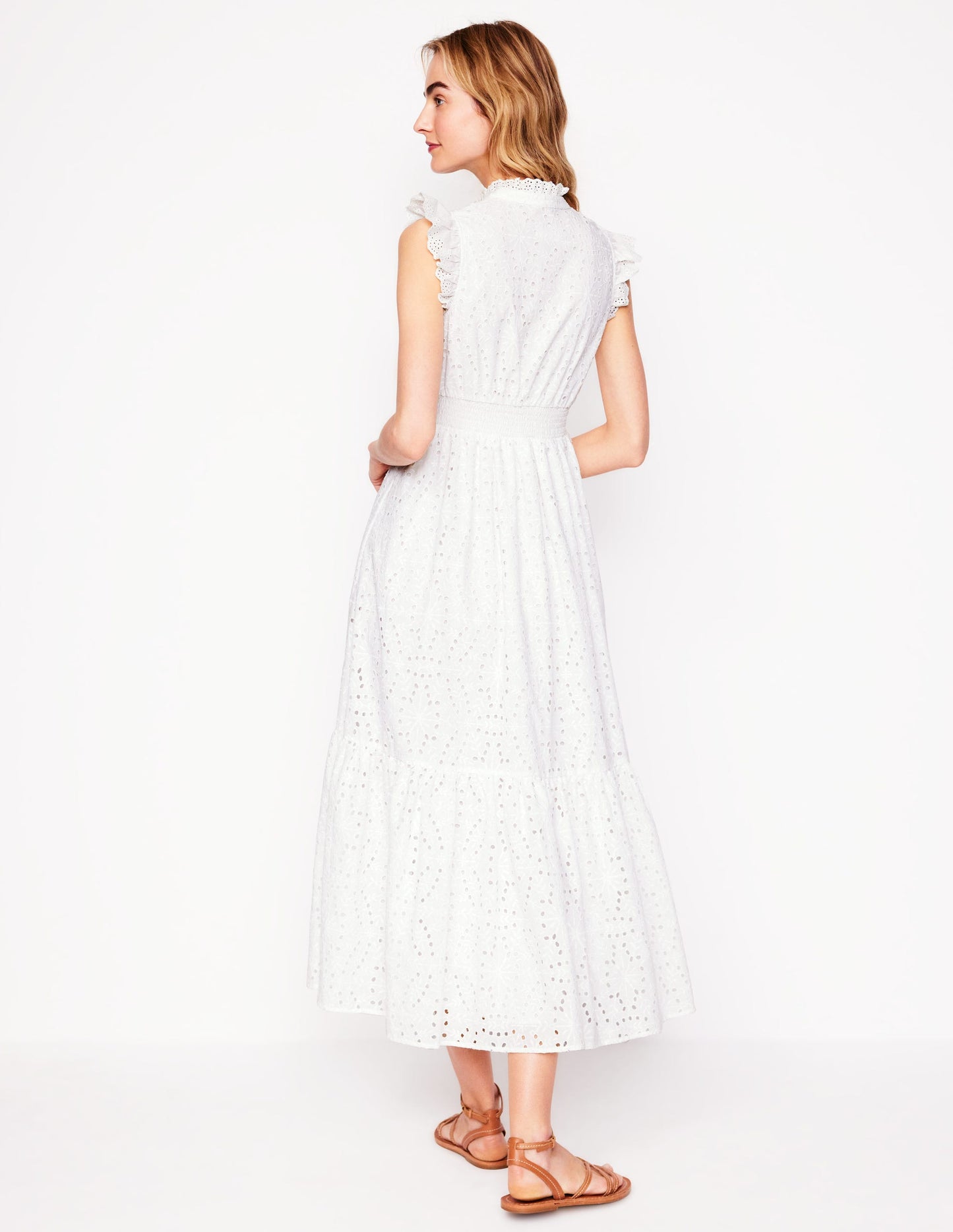 Robe midi Wren à broderie anglaise-Ivoire, broderie anglaise