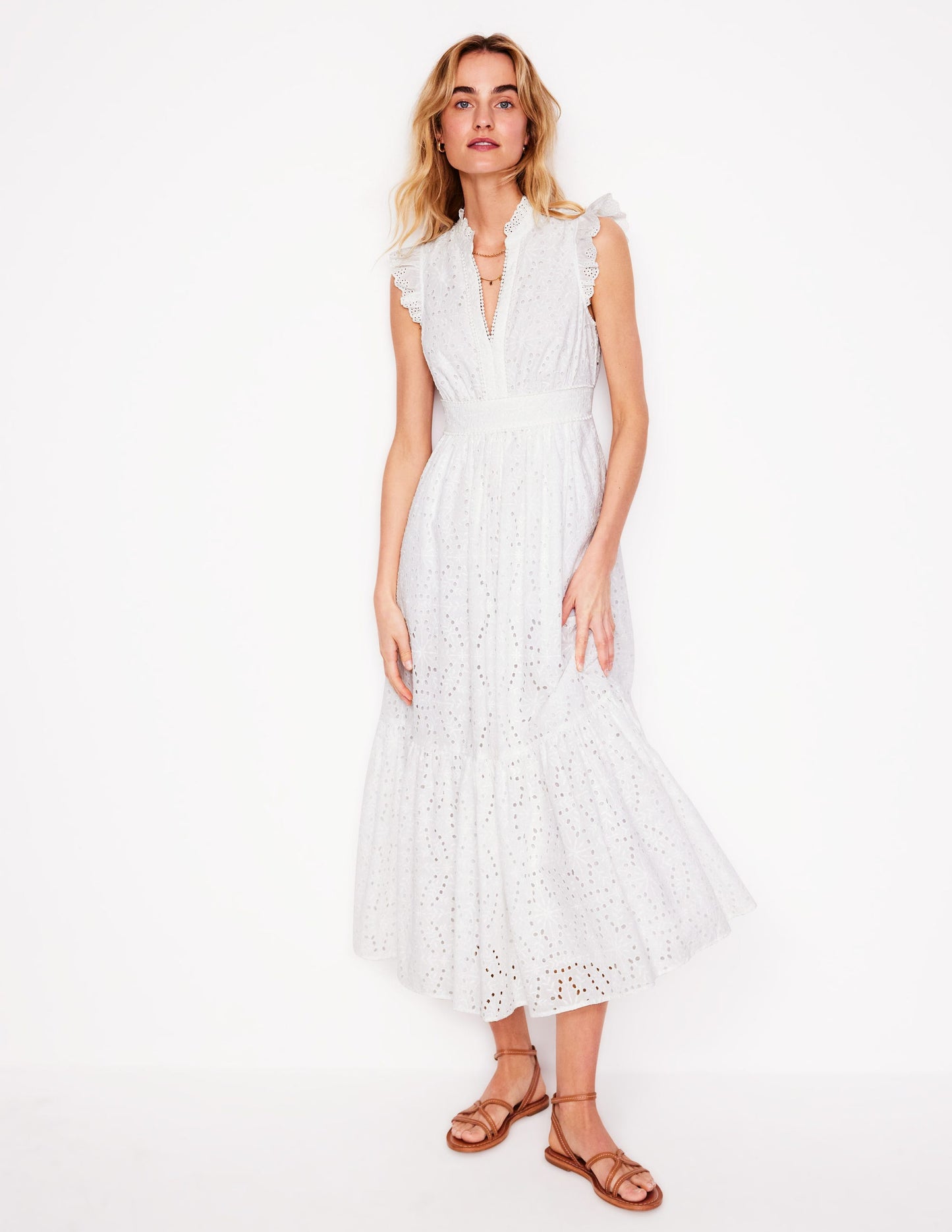 Robe midi Wren à broderie anglaise-Ivoire, broderie anglaise