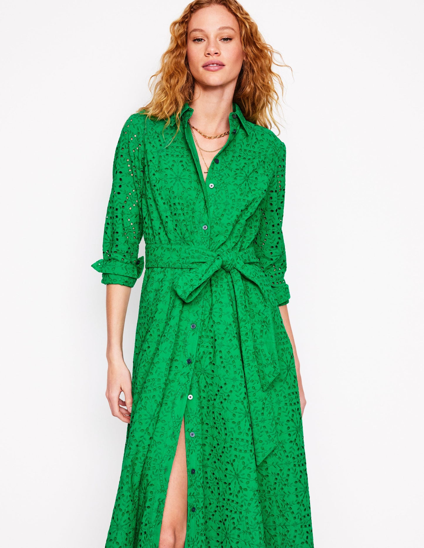 Robe-chemise midi Amy à broderie anglaise-Émeraude Intense