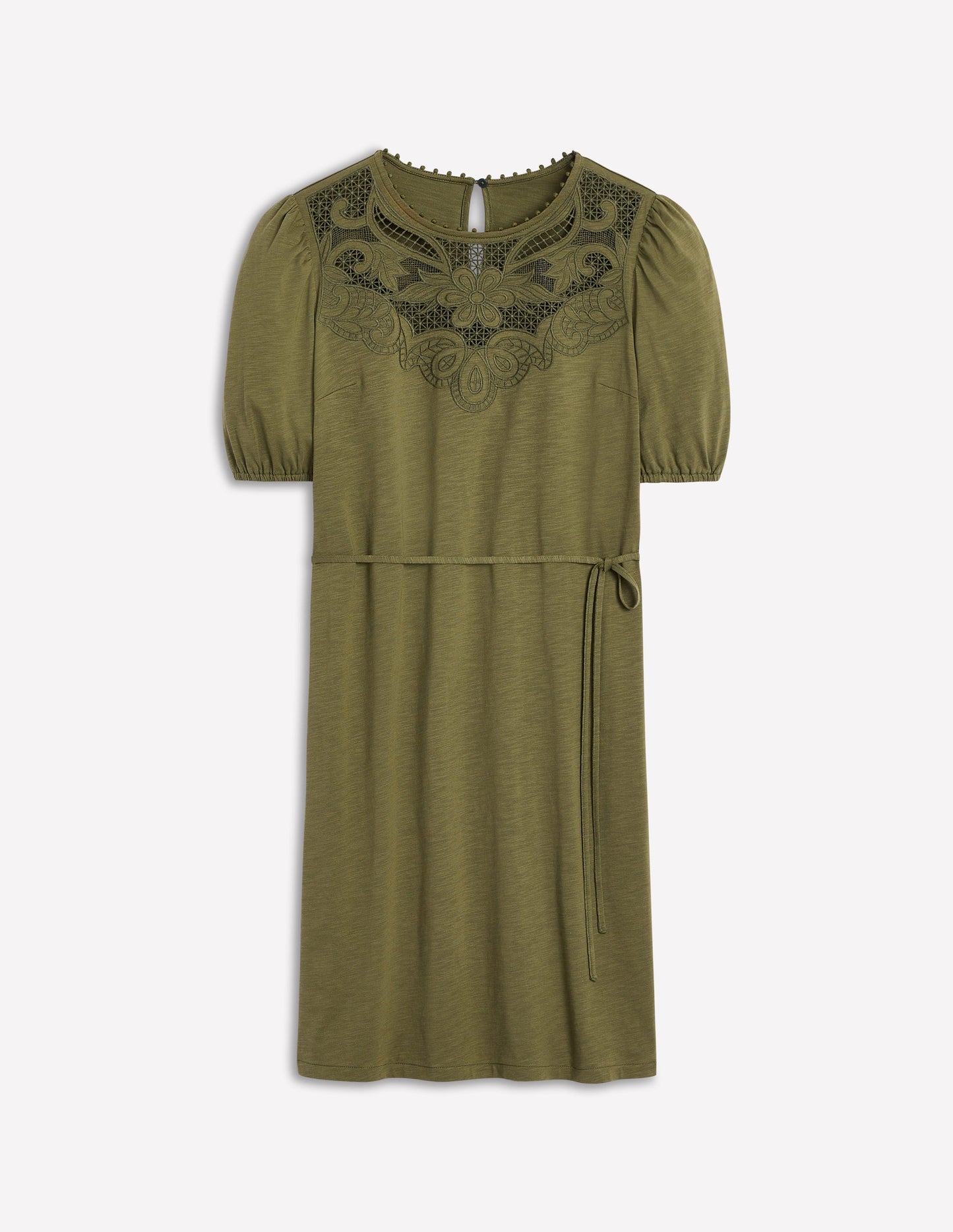 Kurzes Kleid mit Cutwork-Detail-Waldgrün