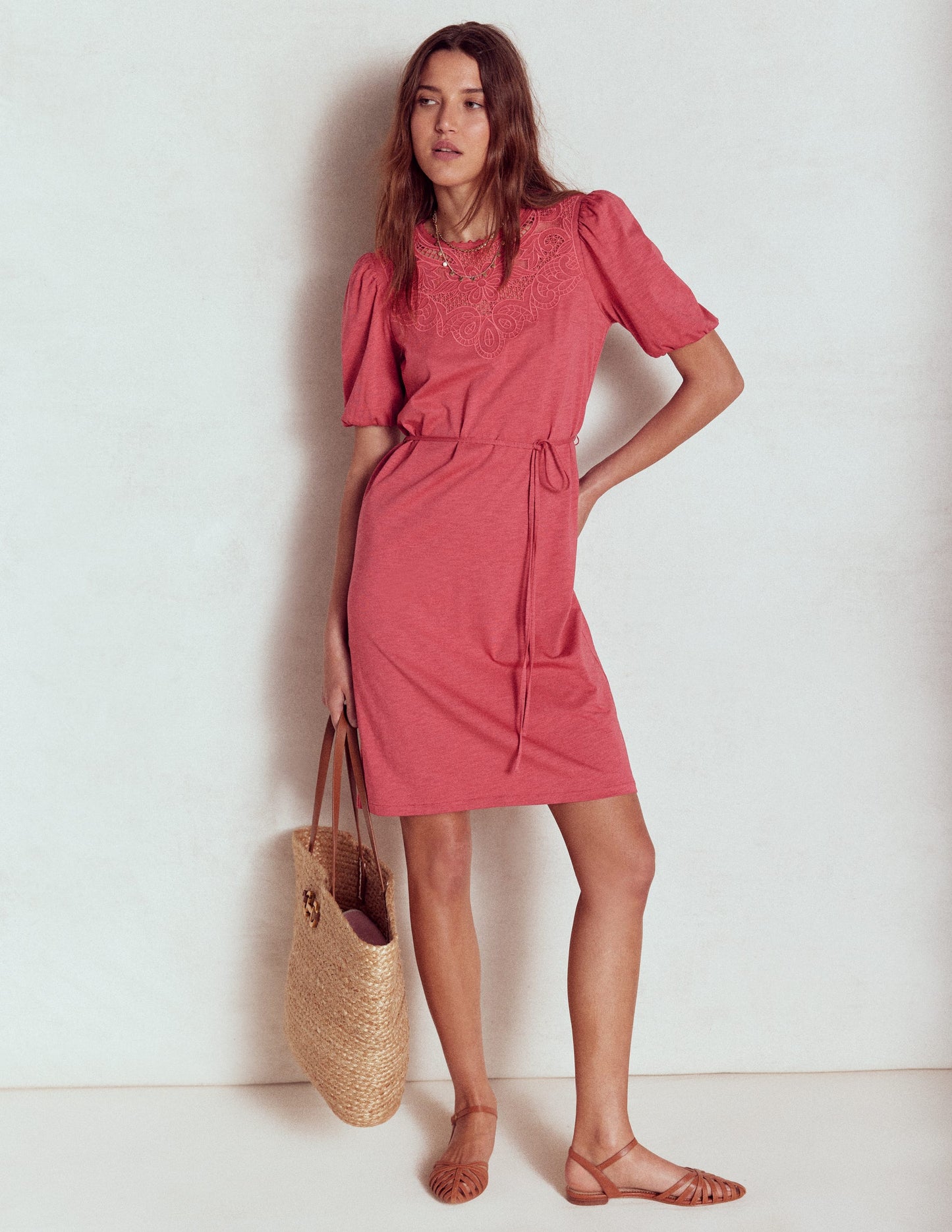 Robe courte ajourée-Terracotta