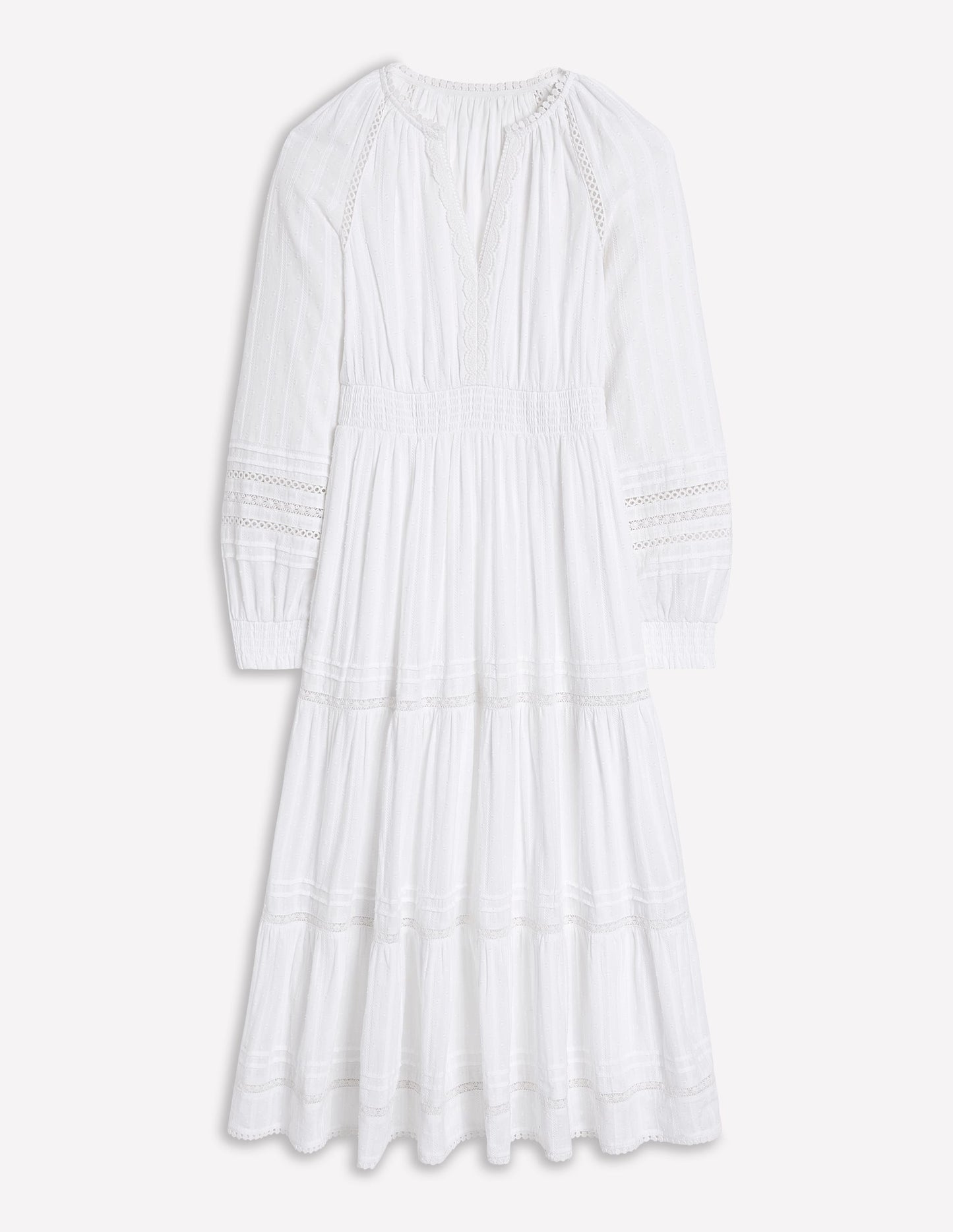Robe en coton à smocks et volants-Blanc