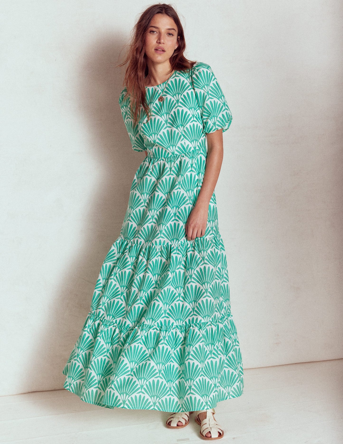 Gestuftes Popeline-Kleid-Aquamarinblau, Deko-Palme