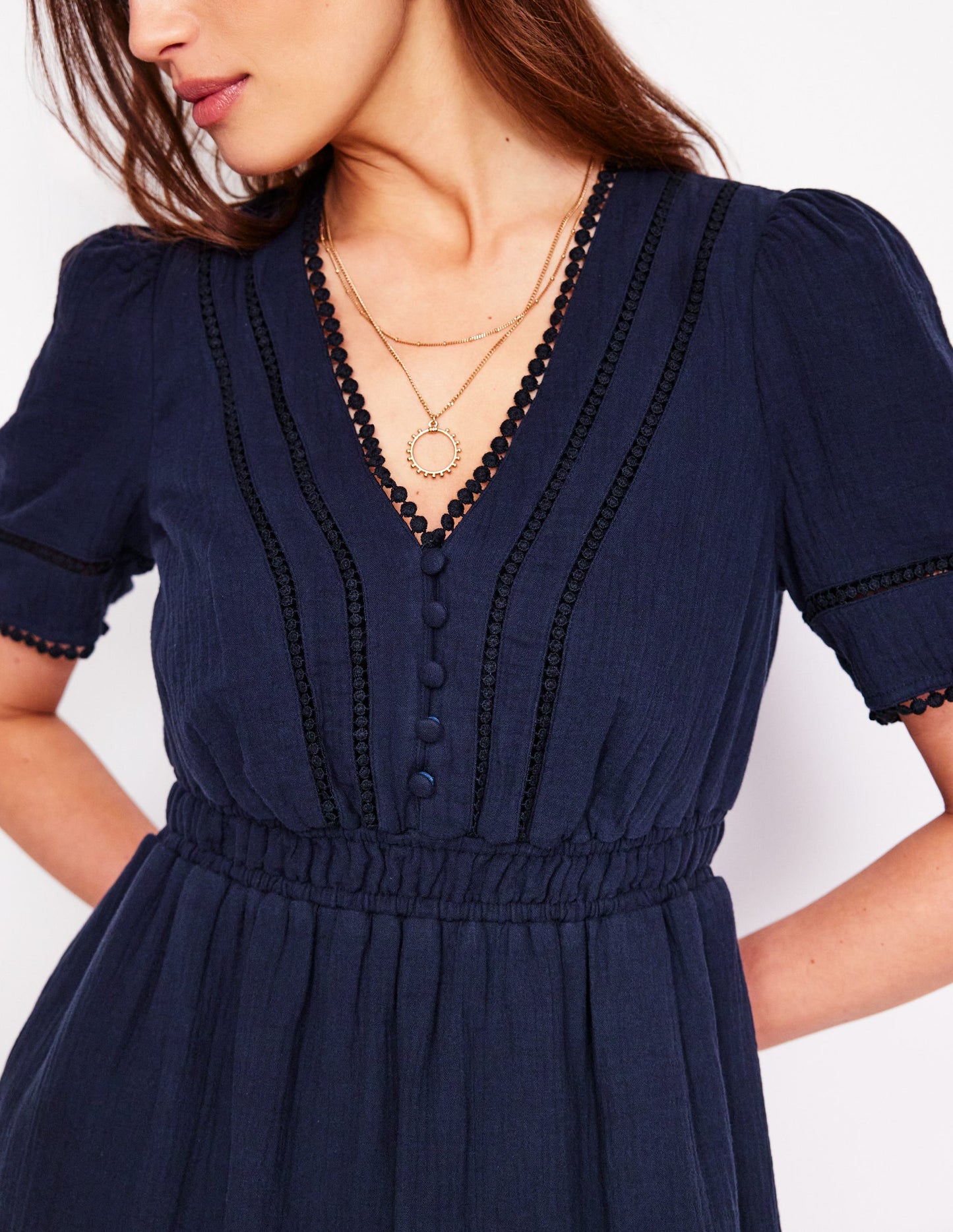 Doppeltuch-Kleid mit Besatz-Marineblau