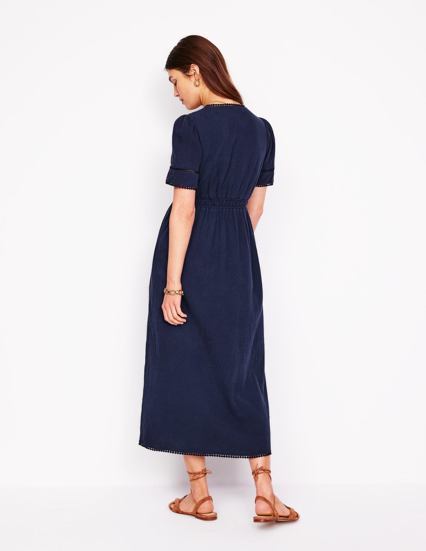 Doppeltuch-Kleid mit Besatz-Marineblau