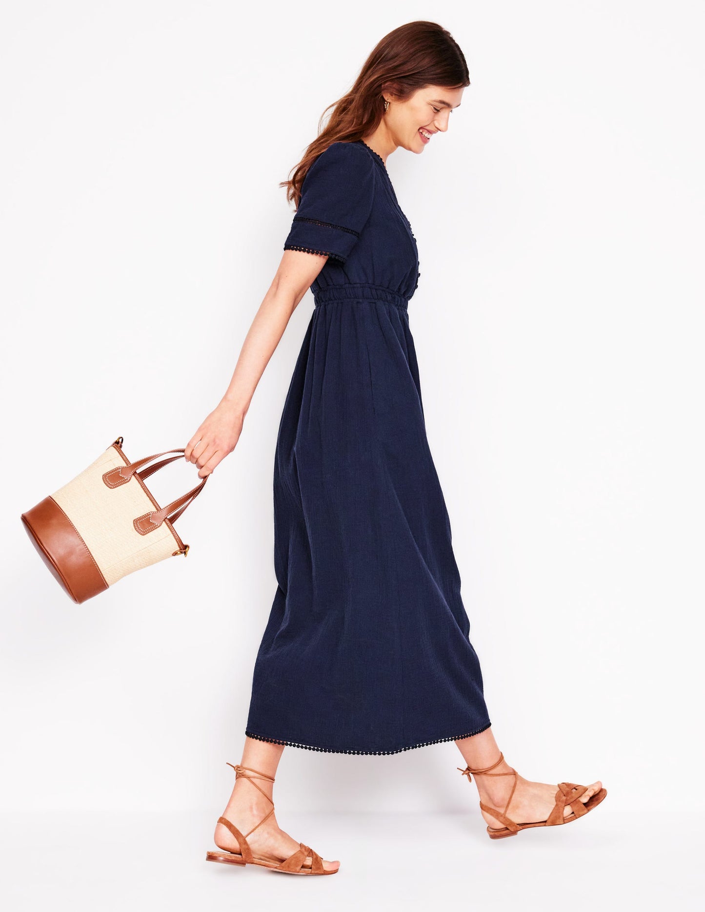 Doppeltuch-Kleid mit Besatz-Marineblau