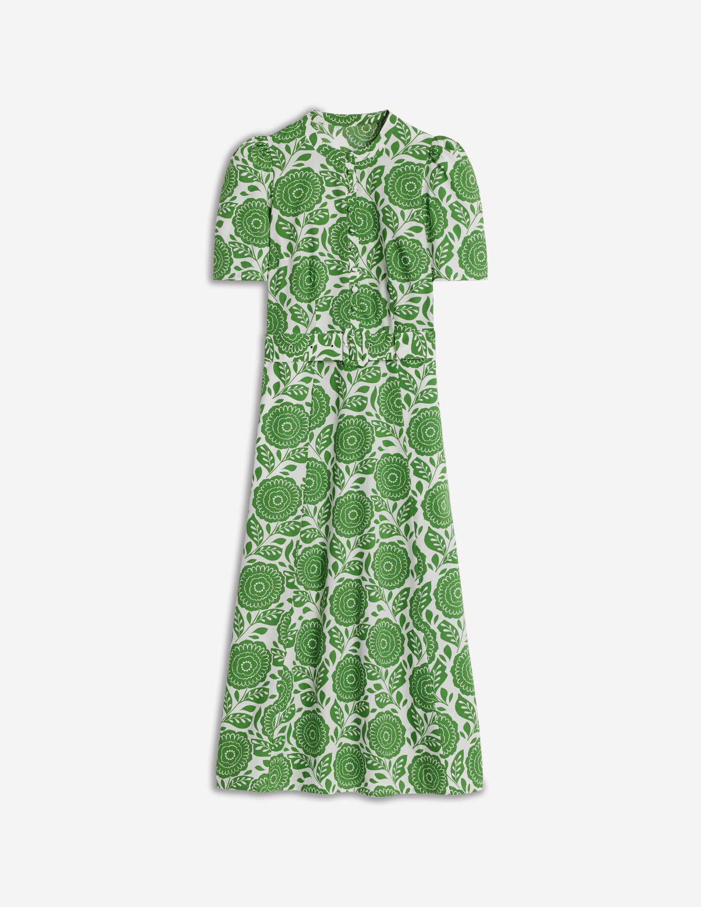 Kate Kleid mit Puffärmeln und Gürtel-Paradiesgrün, Dahlienstempel