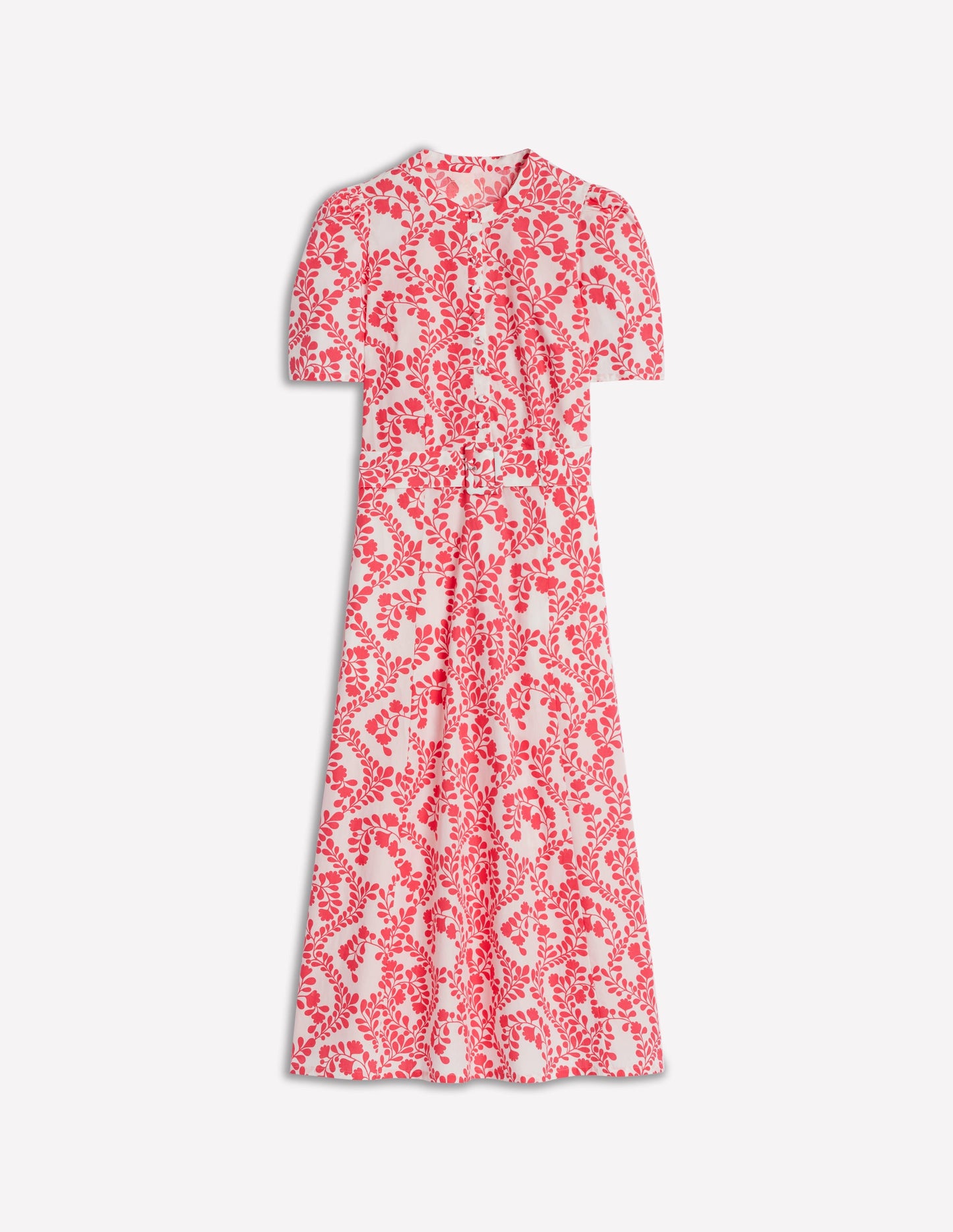Kate Kleid mit Puffärmeln und Gürtel-Elfenbein, Reben-Silhouette