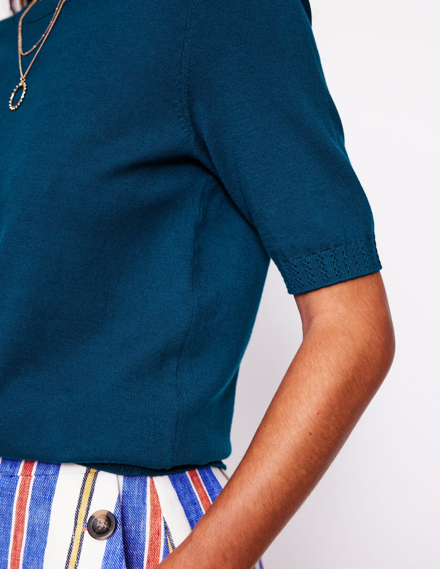 Emilia Cotton Crew T-shirt-Harbour Blue