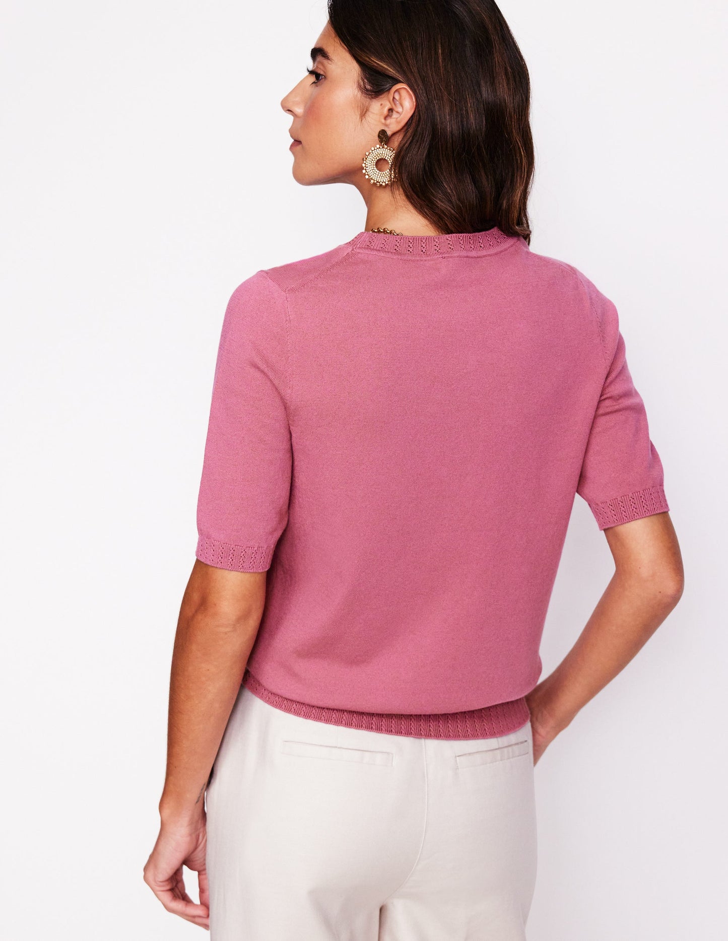 Emilia Baumwoll-T-Shirt mit Rundhalsausschnitt-Rosa Heide